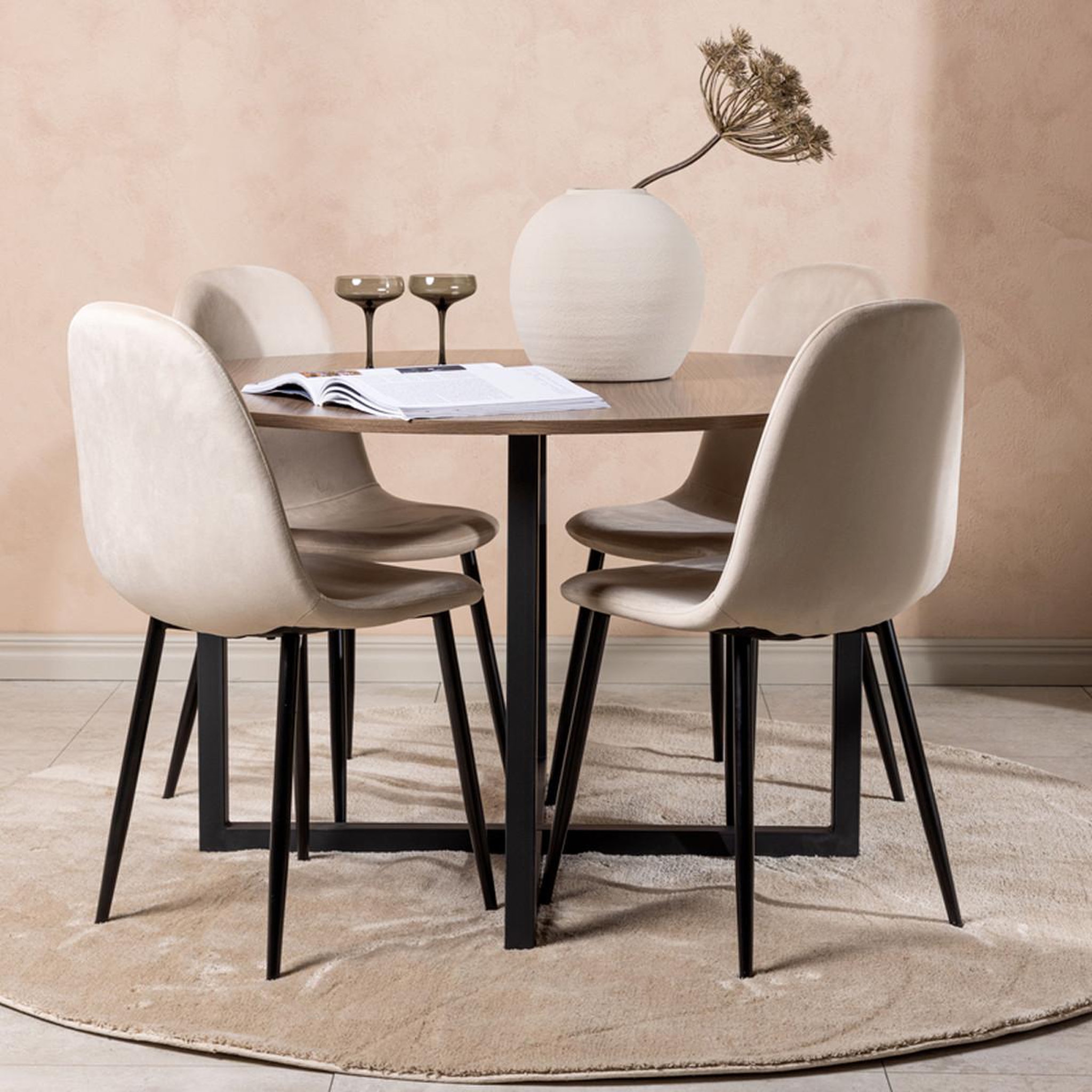 Voir la diapositive 3 : Paris Prix Ensemble table à manger & 4 chaises  durango & polar  120cm noyer & beige clair