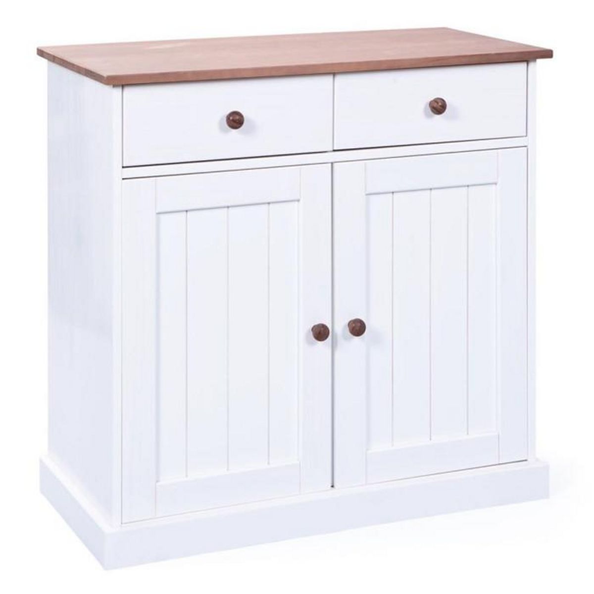 Paris Prix Bahut Bas 2 Portes  Takao  90cm Blanc & Naturel