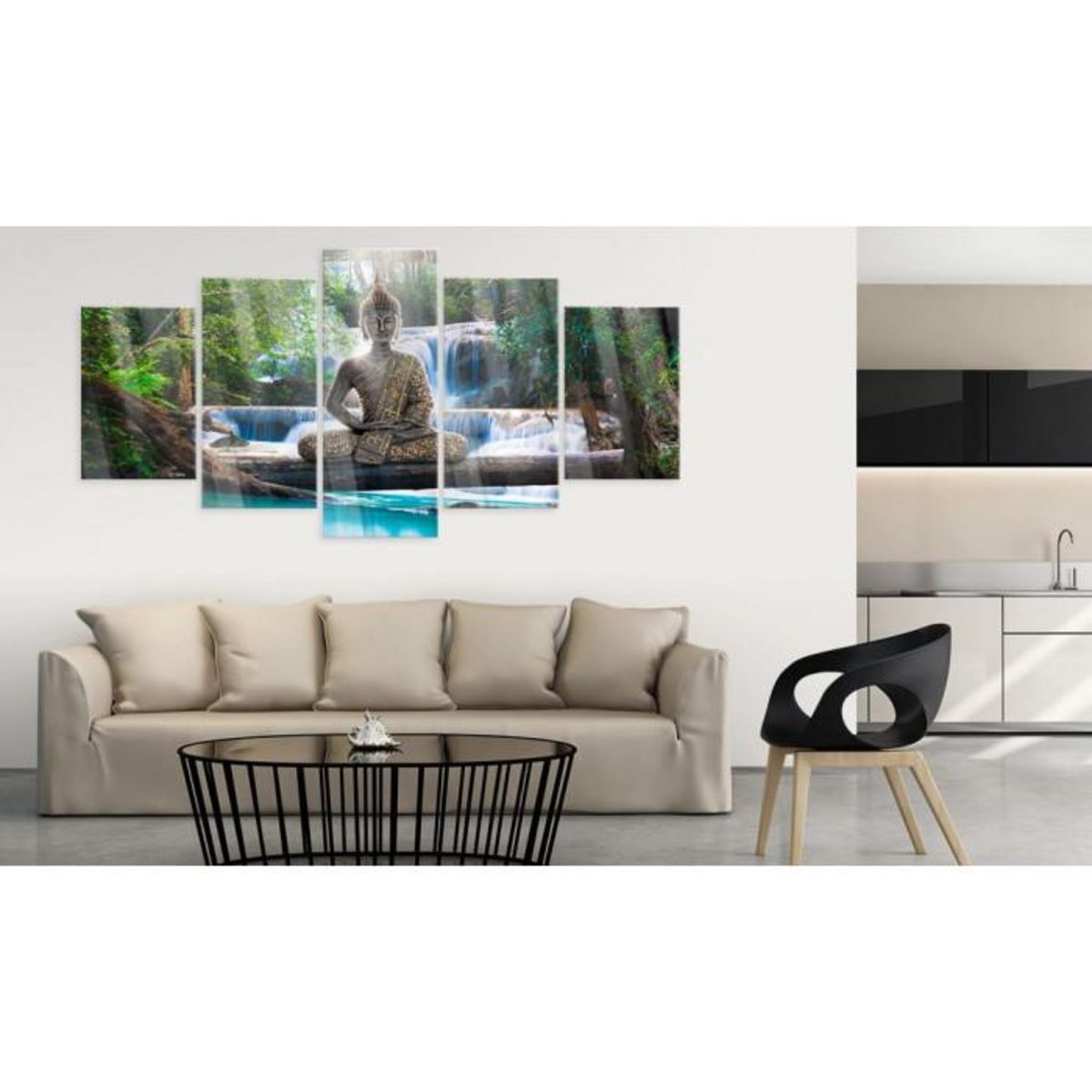 Paris Prix Tableau sur Verre Acrylique  Buddha & Waterfall