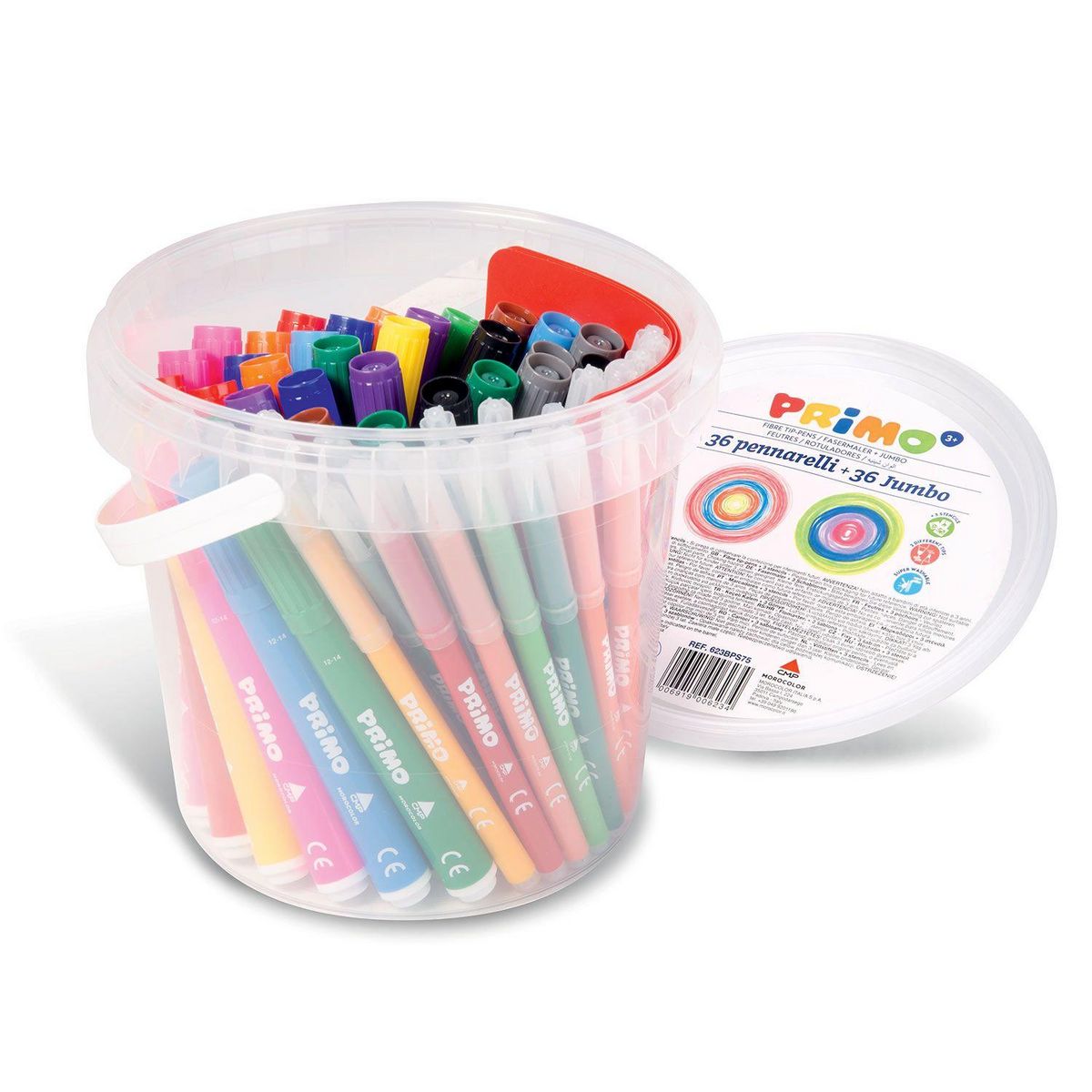 PRIMO Seau de 36 gros feutres + 36 feutres pointe fine