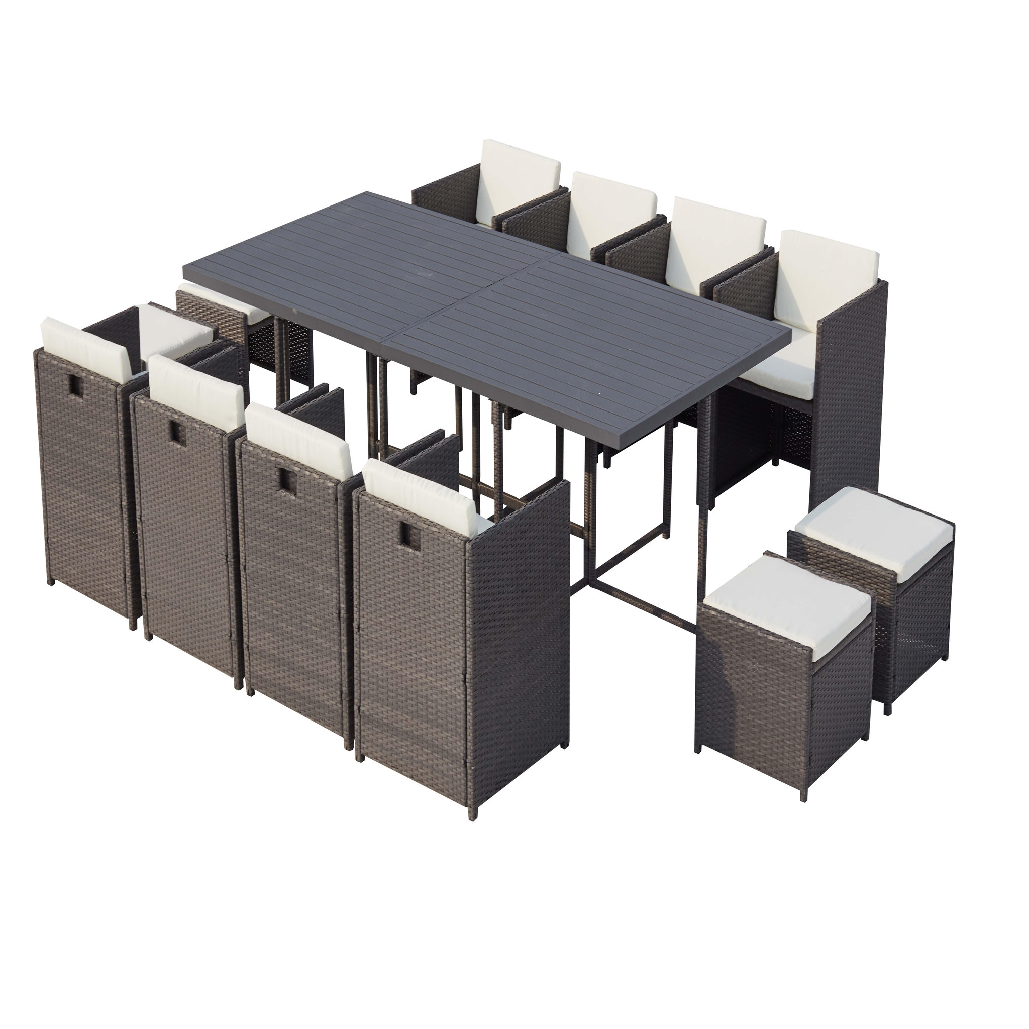 CONCEPT USINE Table et chaise 12 places encastrables alu résine gris-blanc SUNSET