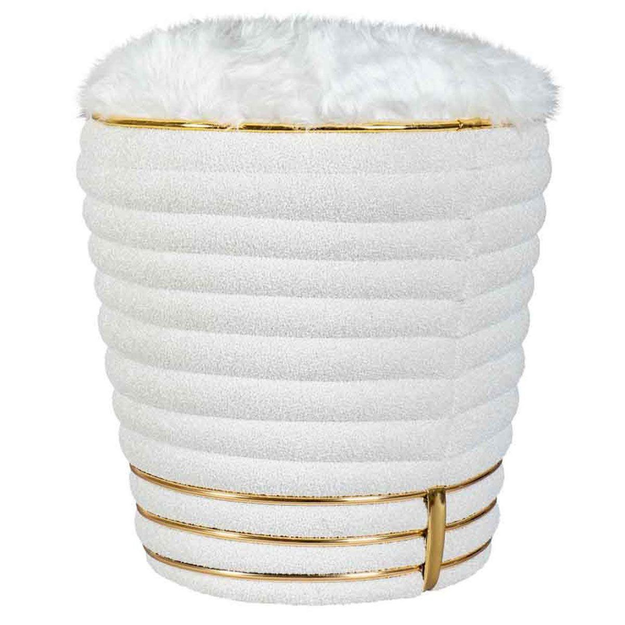 Paris Prix Tabouret Déco en Tissu  Doric  50cm Blanc & Or