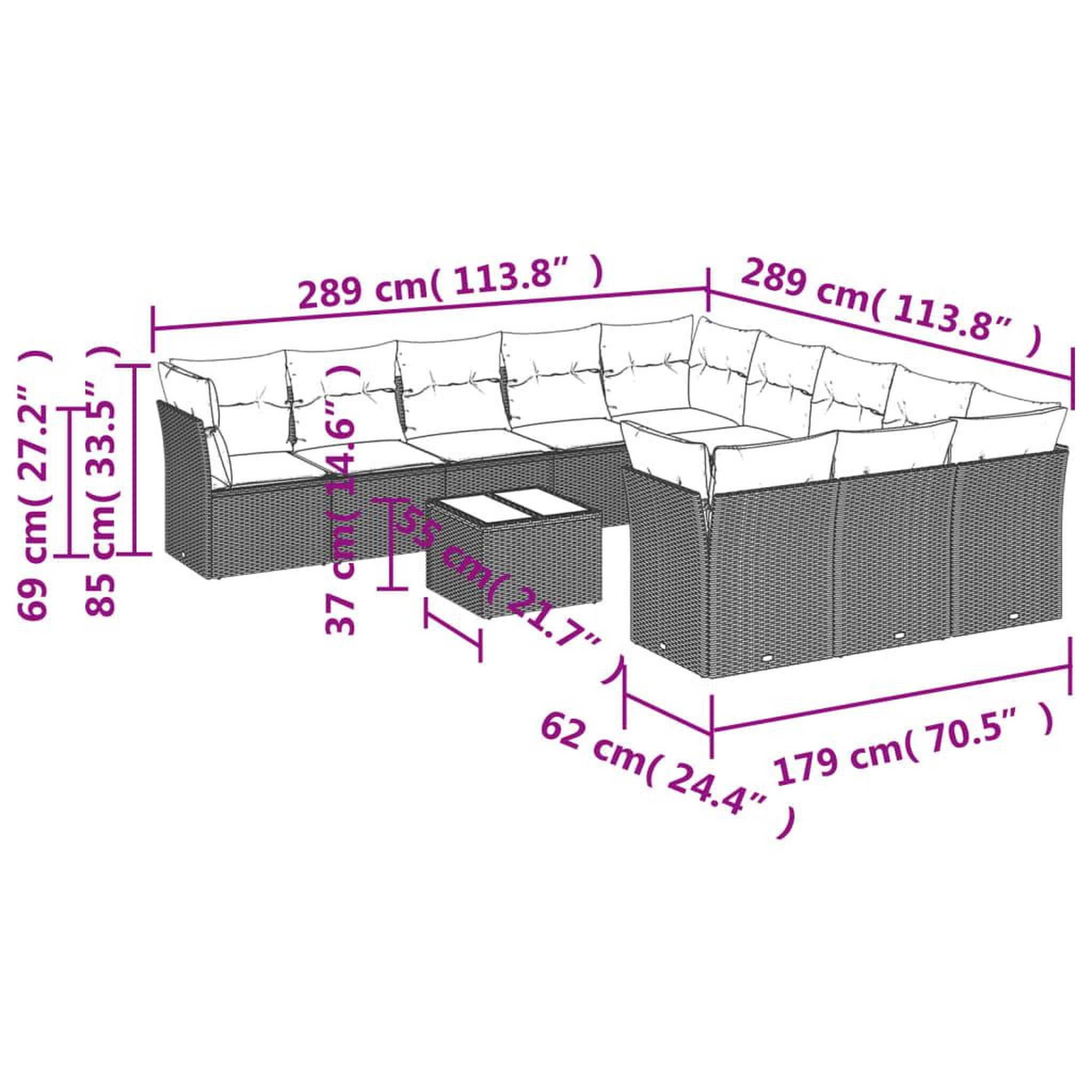 Voir la diapositive 3 : VIDAXL Salon de jardin avec coussins 12 pcs gris clair resine tressee