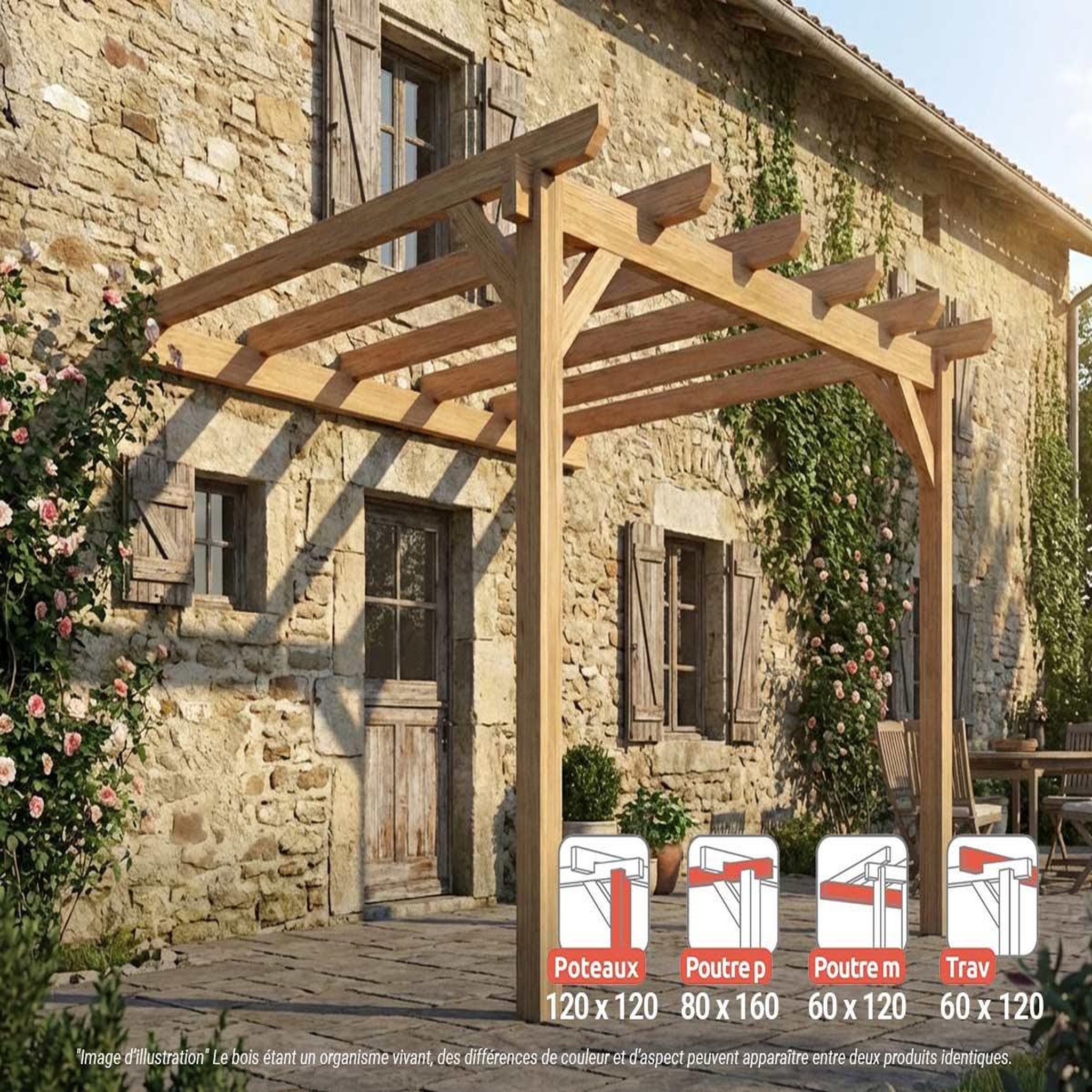 JARDIDECO Pergola adossée en lamellé-collé versailles 400 x 300 cm - maderland