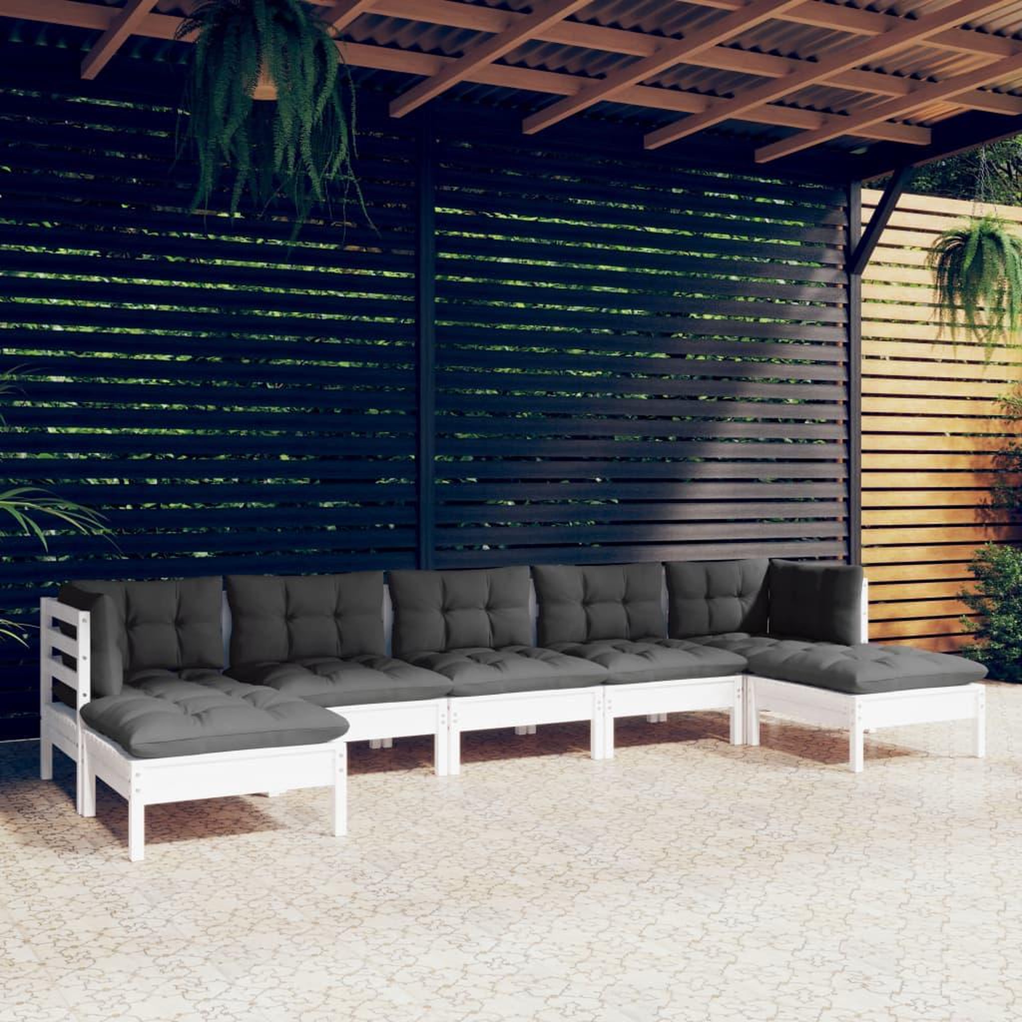 VIDAXL Salon de jardin 7 pcs avec coussins blanc bois de pin