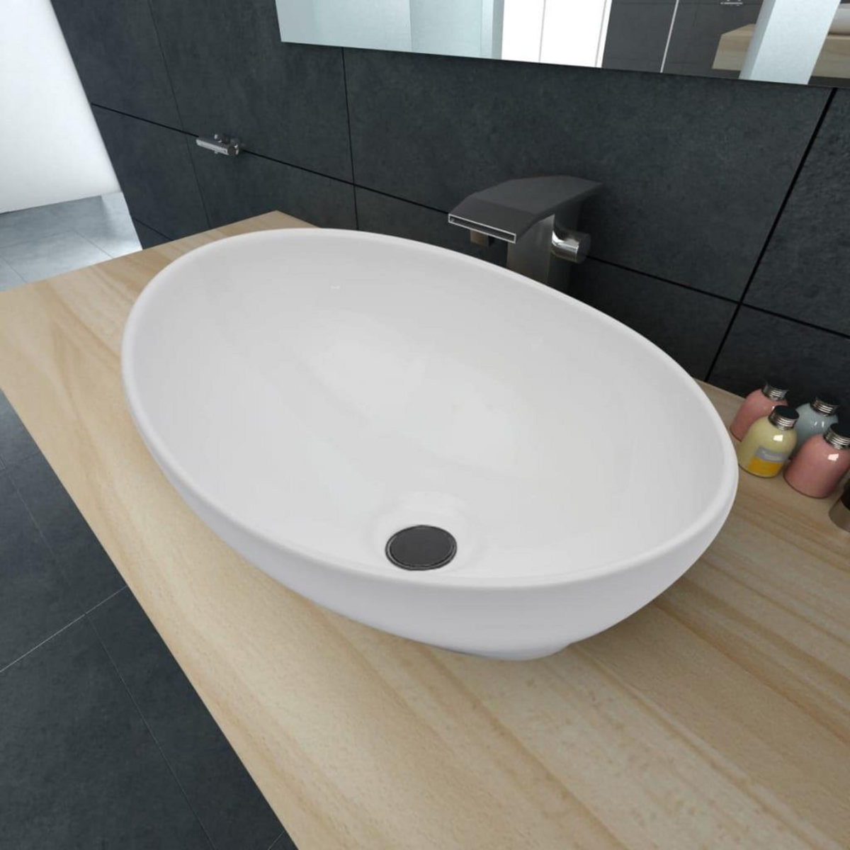 VIDAXL Lavabo en forme ovale Ceramique 40 x 33 cm Blanc