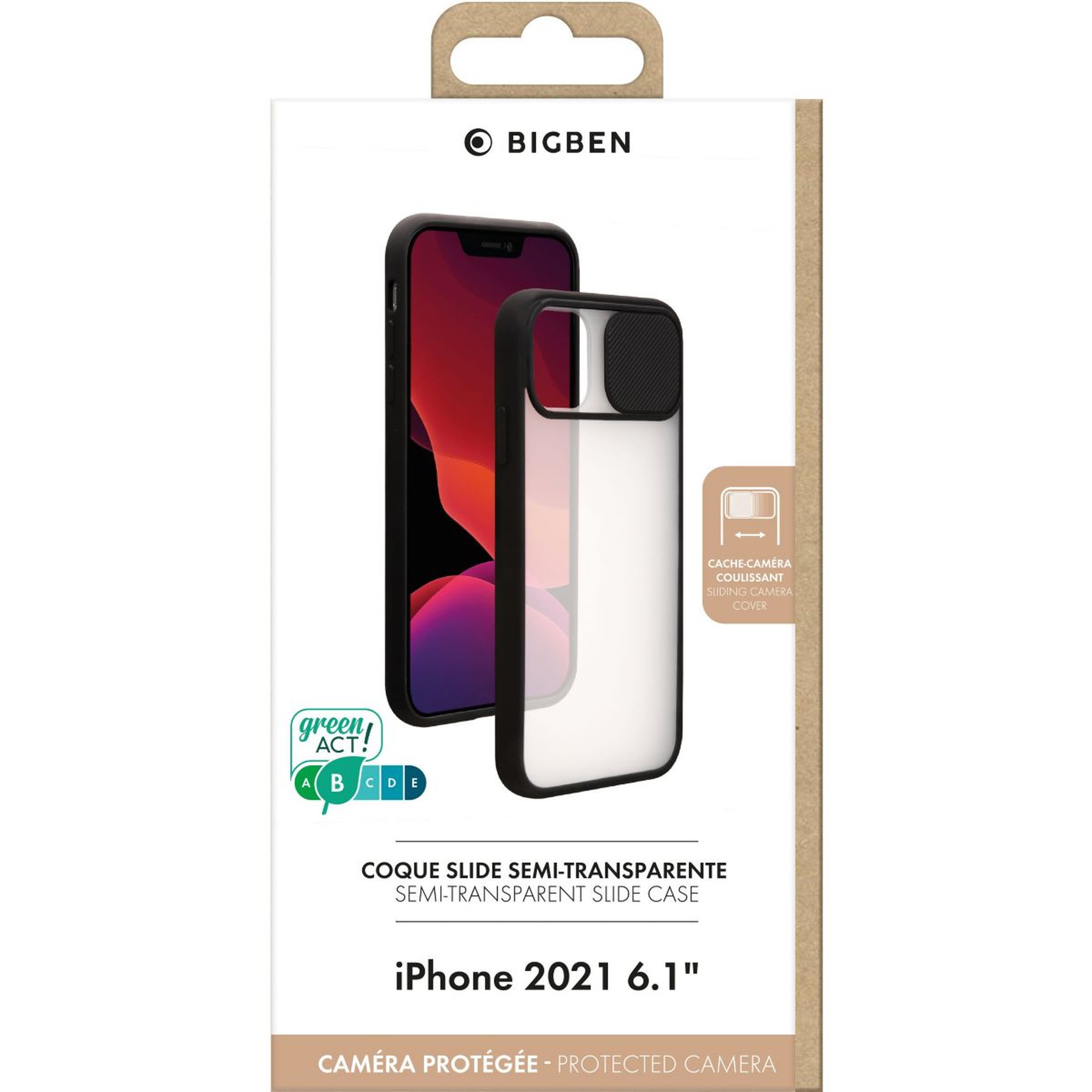 Voir la diapositive 2 : Bigben Connected Coque iPhone 13 Slide noir
