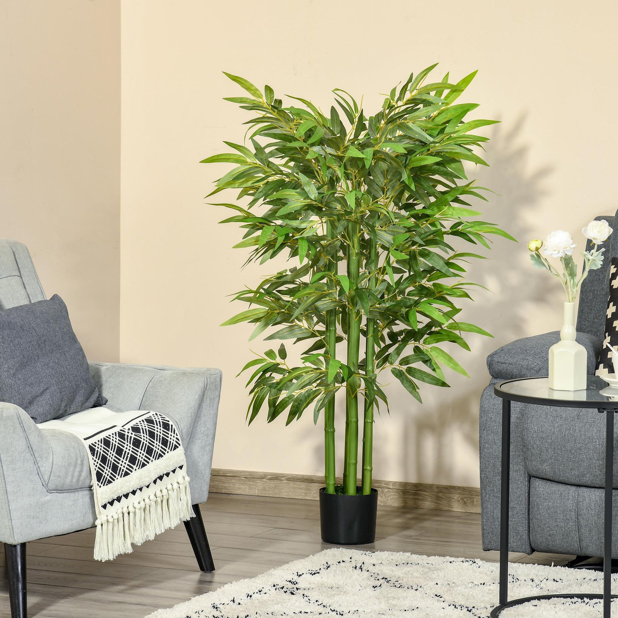 Voir la diapositive 2 : HOMCOM Bambou artificiel H.1,40m 6 pieds 780 feuilles denses réalistes pot inclus vert