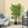 Voir la diapositive 2 : HOMCOM Bambou artificiel H.1,40m 6 pieds 780 feuilles denses réalistes pot inclus vert