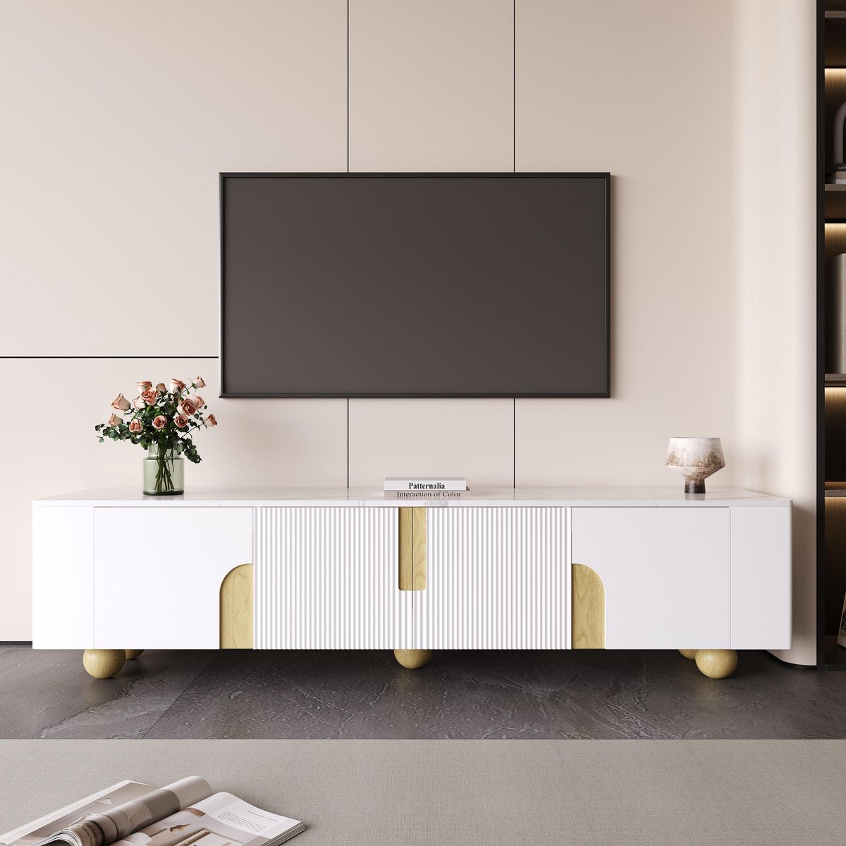 MERAX Meuble tv blanc 180cm mdf
