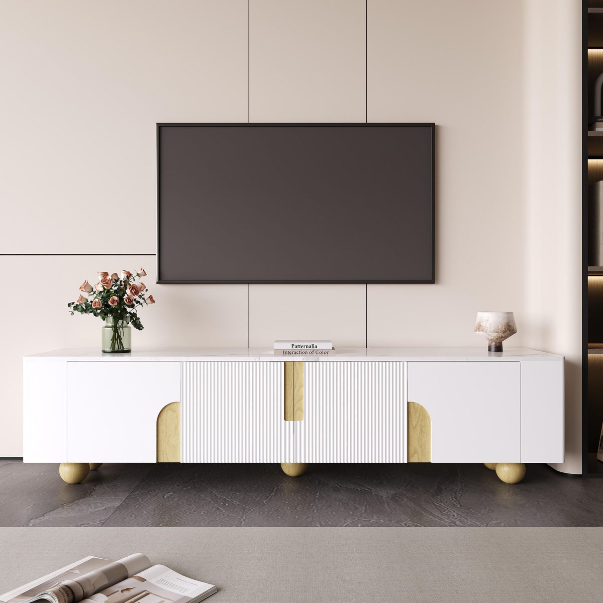 MERAX Meuble tv blanc 180cm mdf