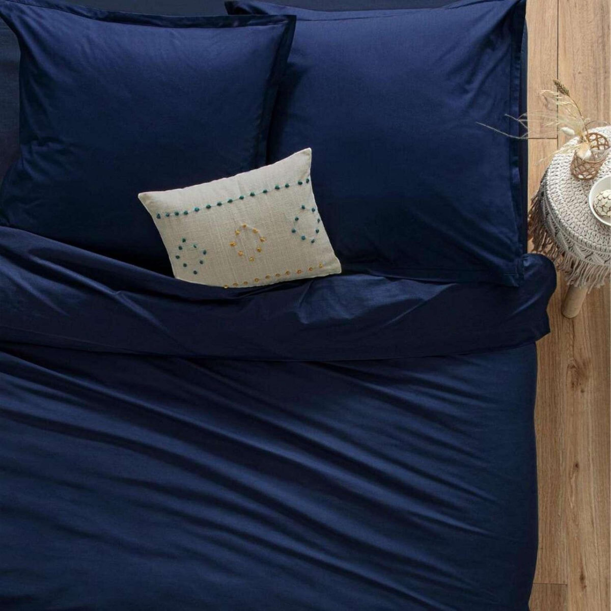 ATMOSPHERA Drap housse 2 personnes - 100% Coton - 140 x 190 cm - Bleu encre