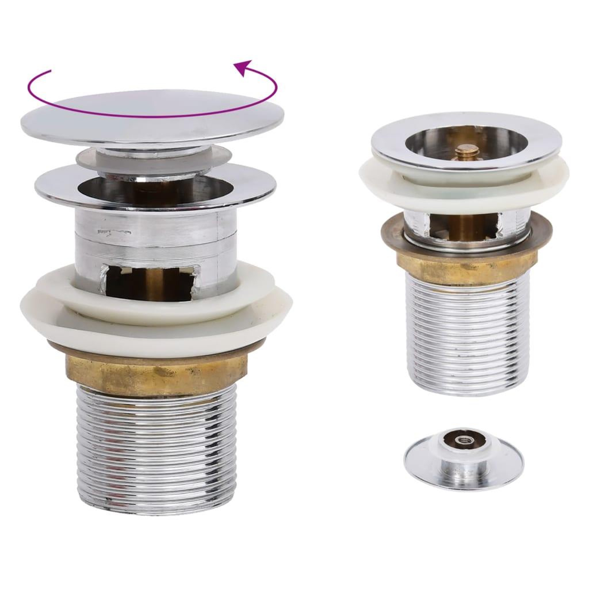 VIDAXL Drain a poussoir avec debordement Chrome 6,4x6,4x9,1 cm