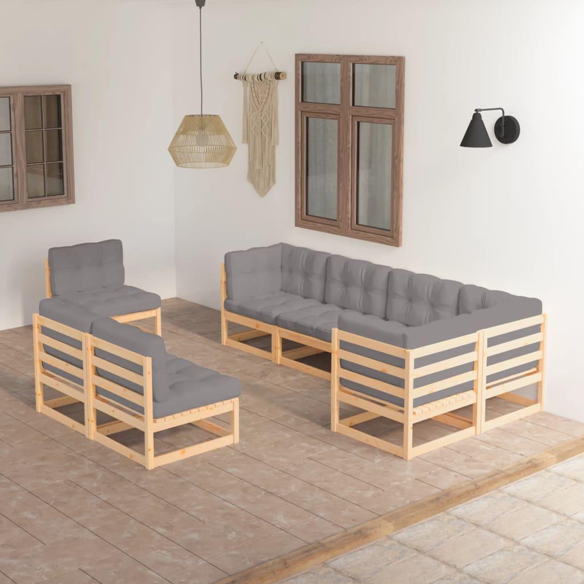 Voir la diapositive 1 : VIDAXL Salon de jardin 8 pcs avec coussins Bois de pin massif