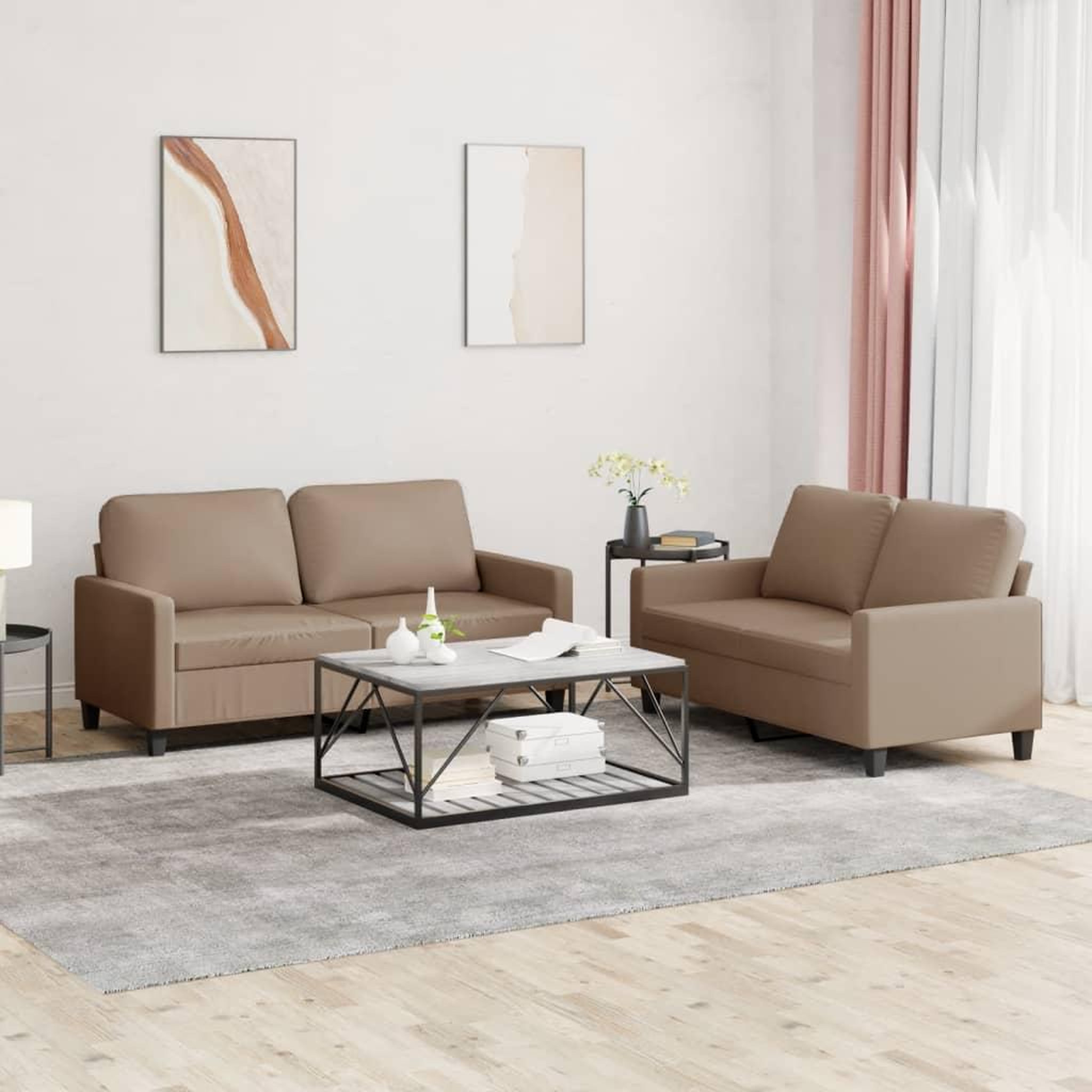 VIDAXL Ensemble de canapes 2 pcs avec coussins Cappuccino Similicuir