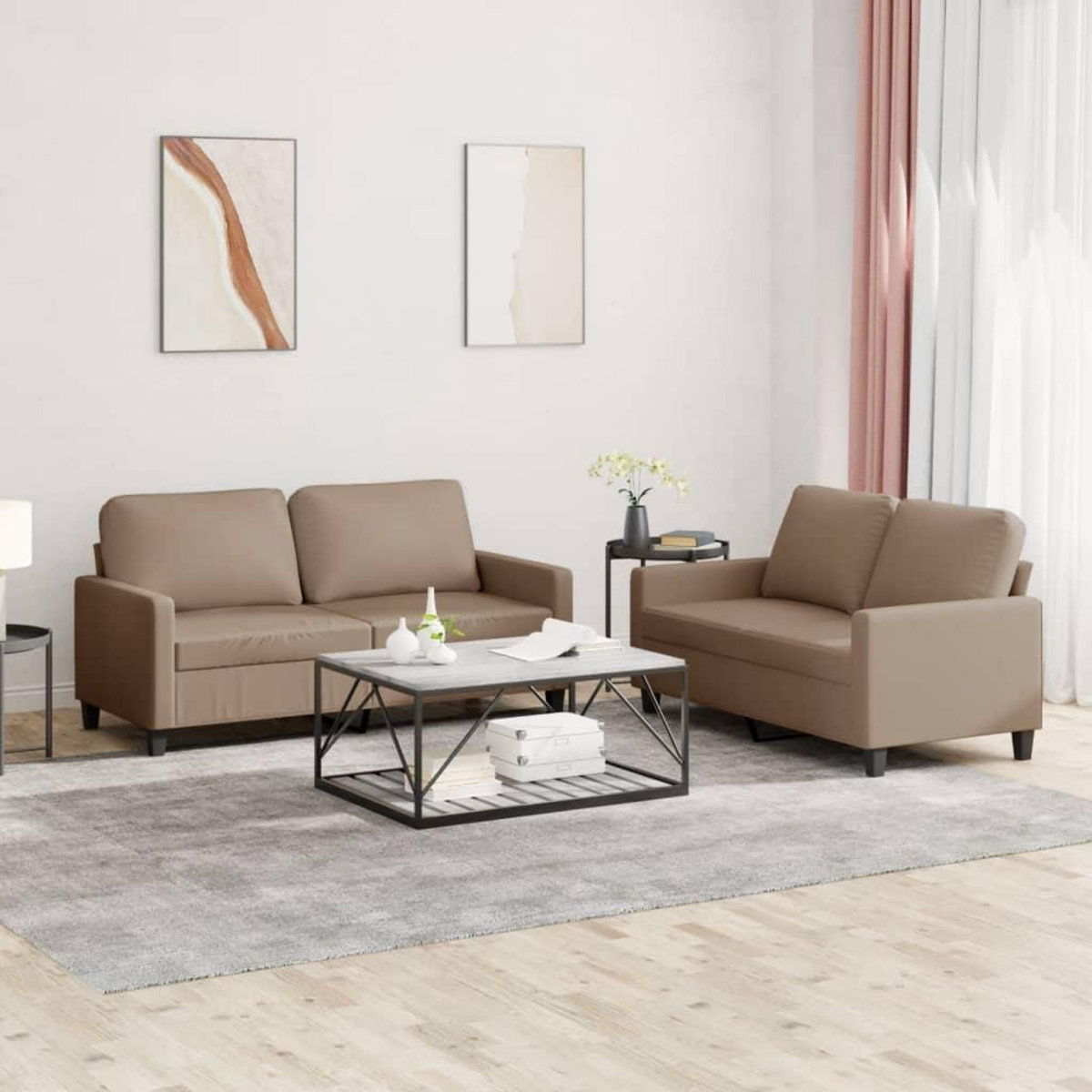 VIDAXL Ensemble de canapes 2 pcs avec coussins Cappuccino Similicuir