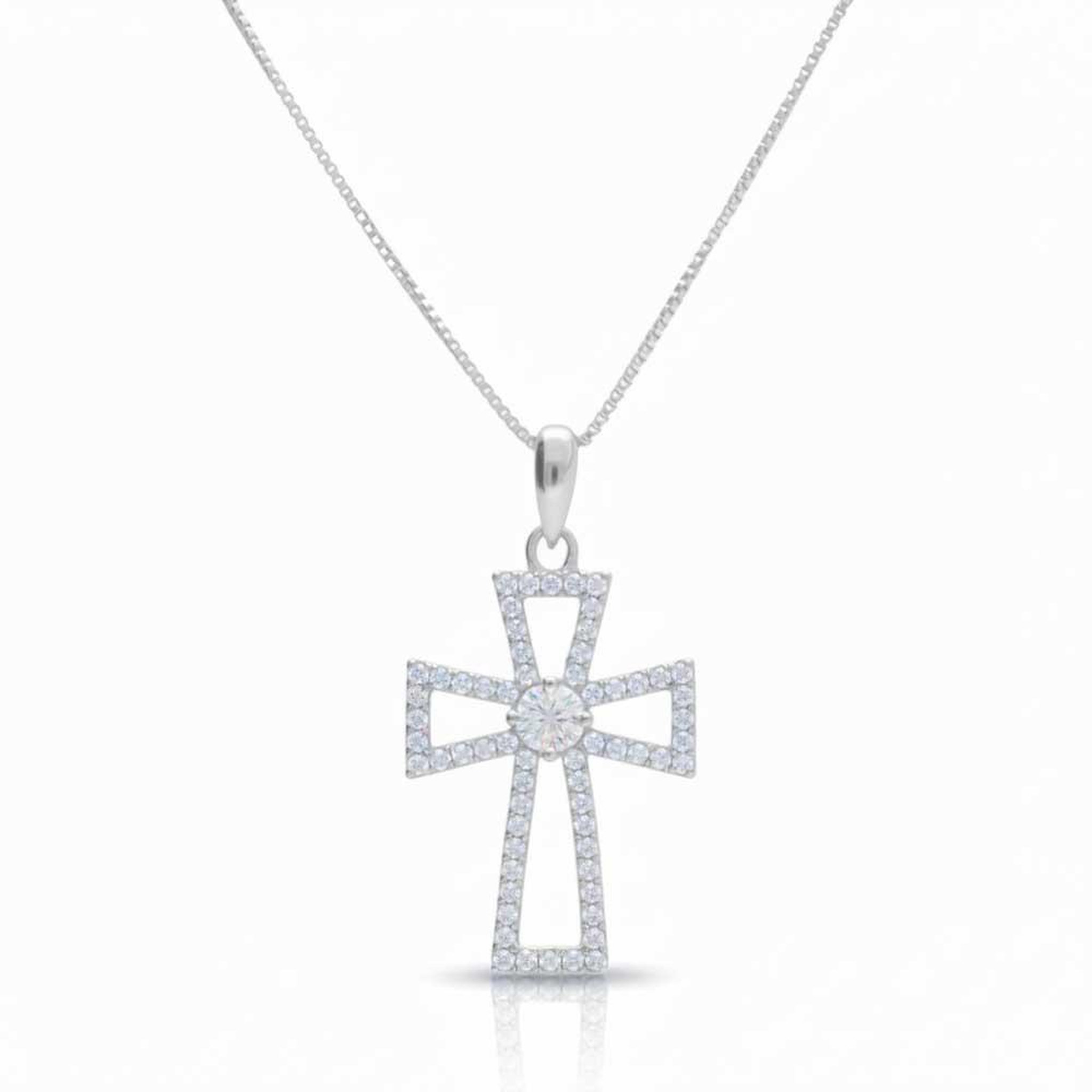 L'ATELIER D'AZUR Collier Argent 925/000 Rhodié - Croix Pavé de Zirconiums