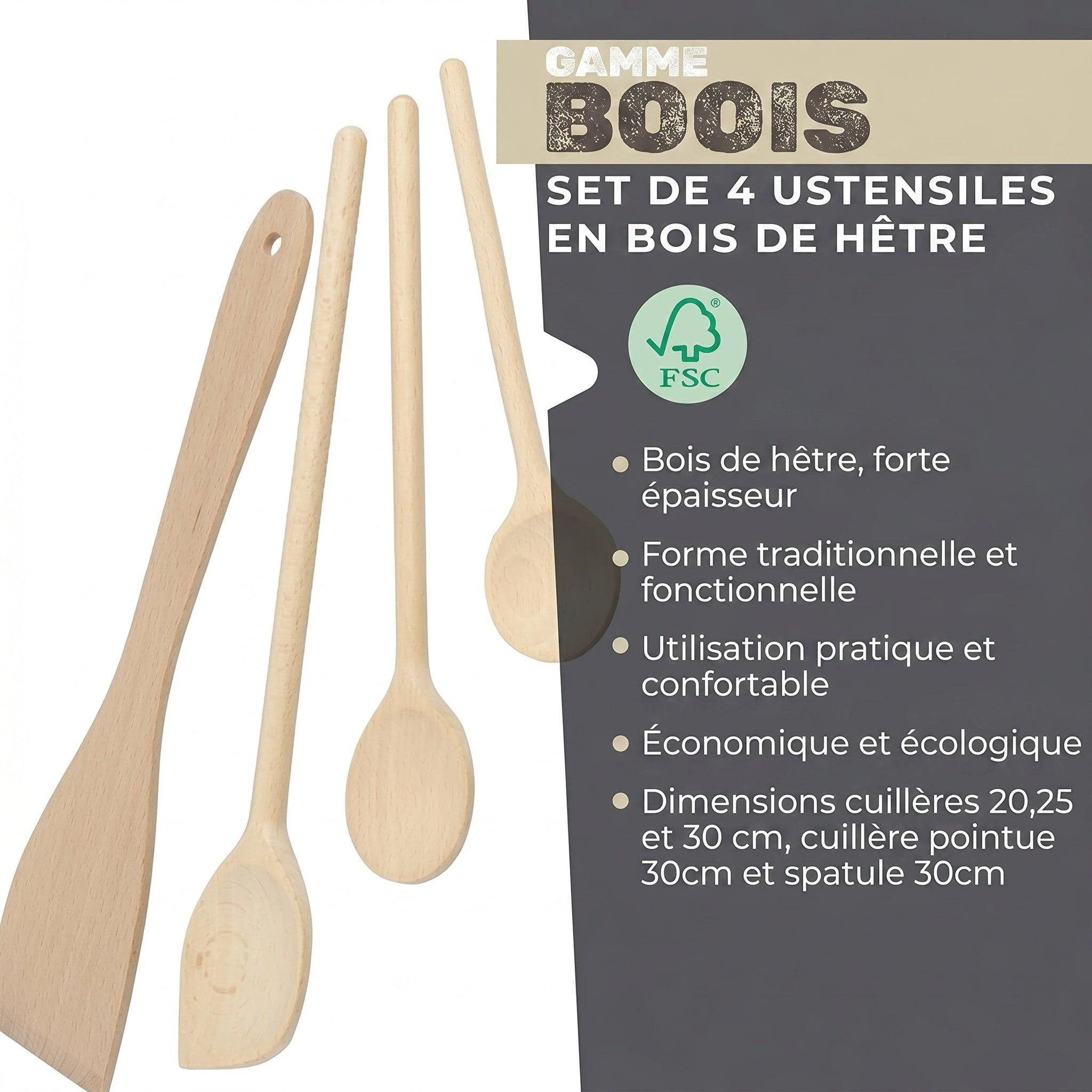 Voir la diapositive 3 : Fackelmann Set de 4 ustensiles de cuisine en bois fsc fackelmann nature