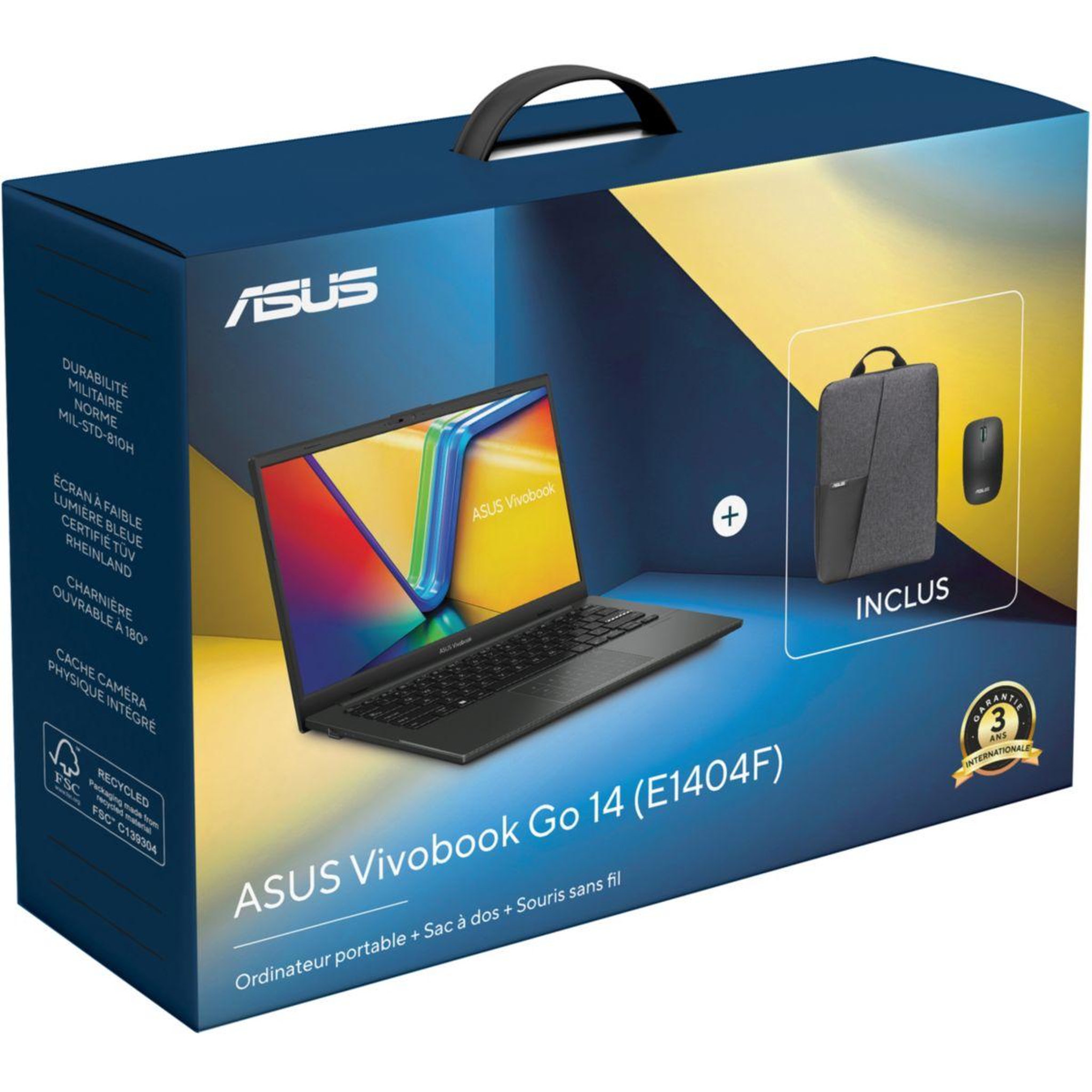 Voir la diapositive 2 : ASUS Ordinateur portable e1404fa-r5165w 14  amd ryzen 5 40 16 go ram lpddr5 ssd 512 go sac de transport et souris inclus