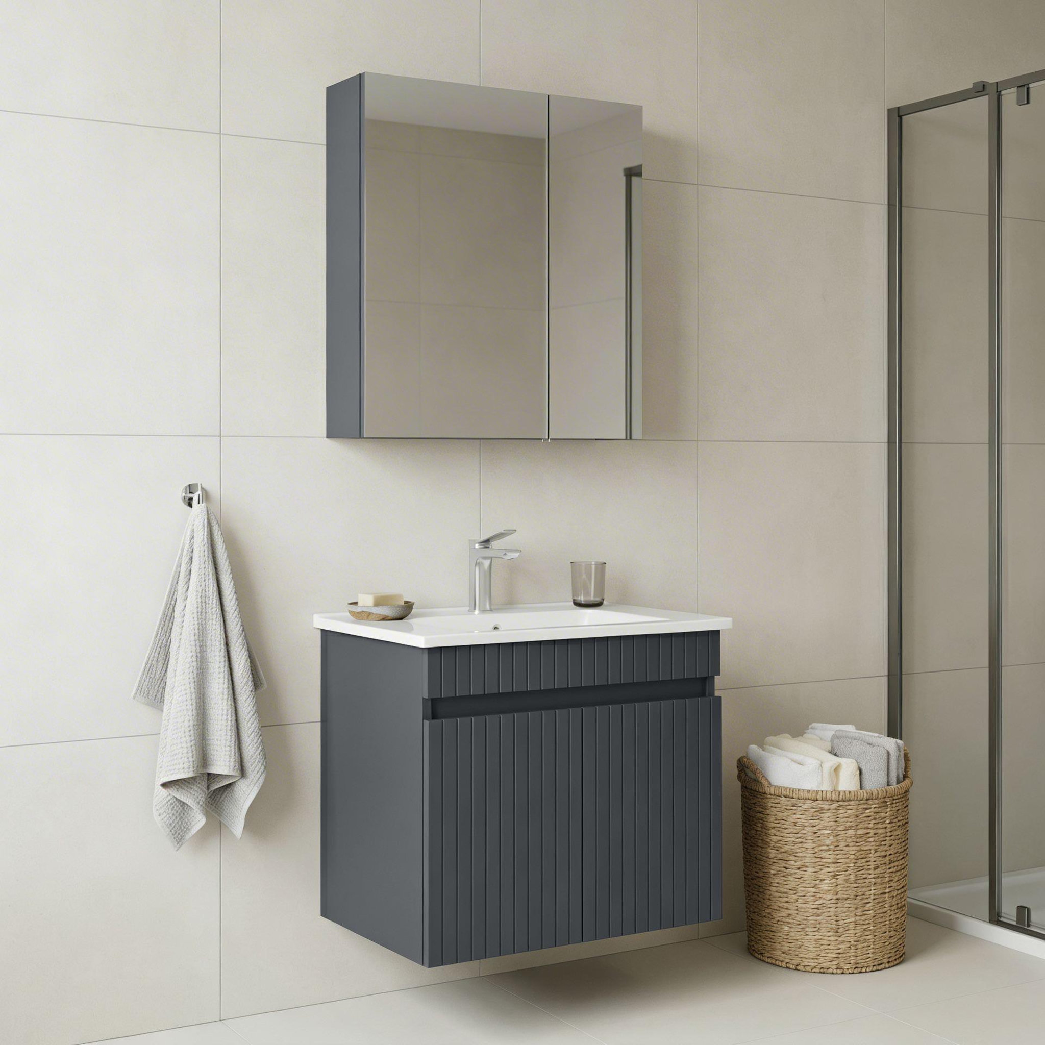 Voir la diapositive 2 : Habitat et Jardin Meuble avec simple vasque et miroir  Tivoli 65  - 65 x 45 x 57 cm - Matte Anthracite