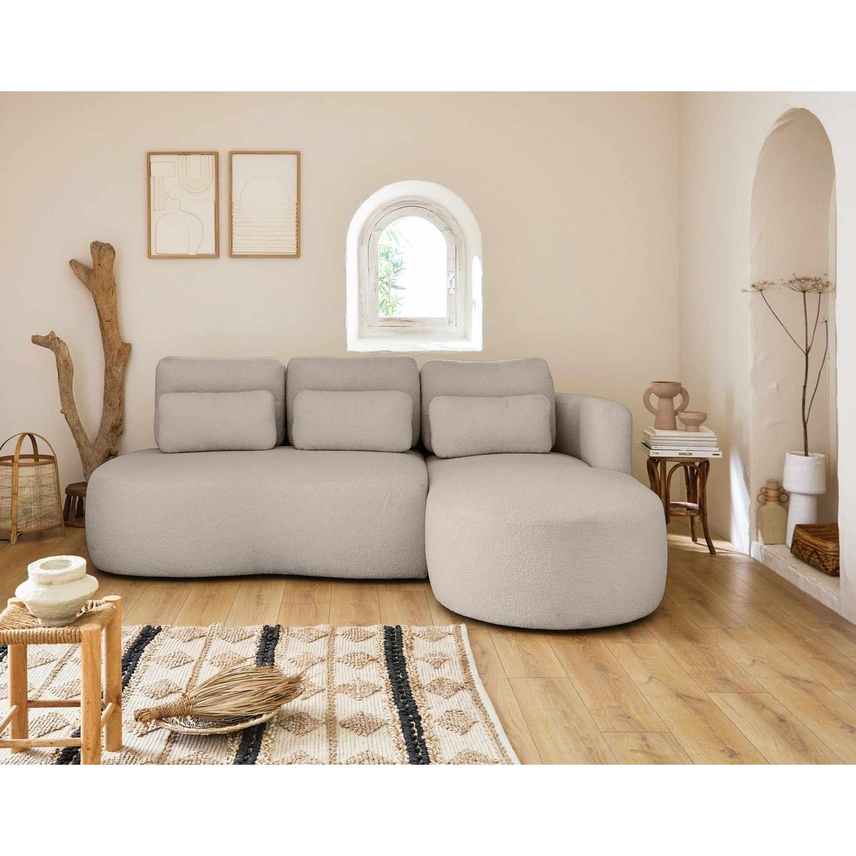 LISA DESIGN Mahina - canapé d'angle droit - 4 places - convertible avec coffre - en tissu bouclette