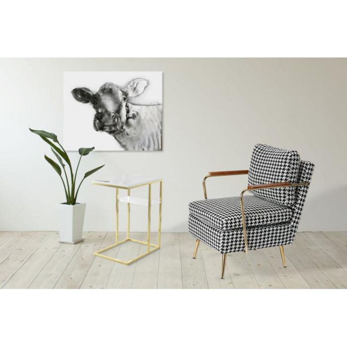 Paris Prix Table d'Appoint Design  Lucilla  60cm Blanc & Or