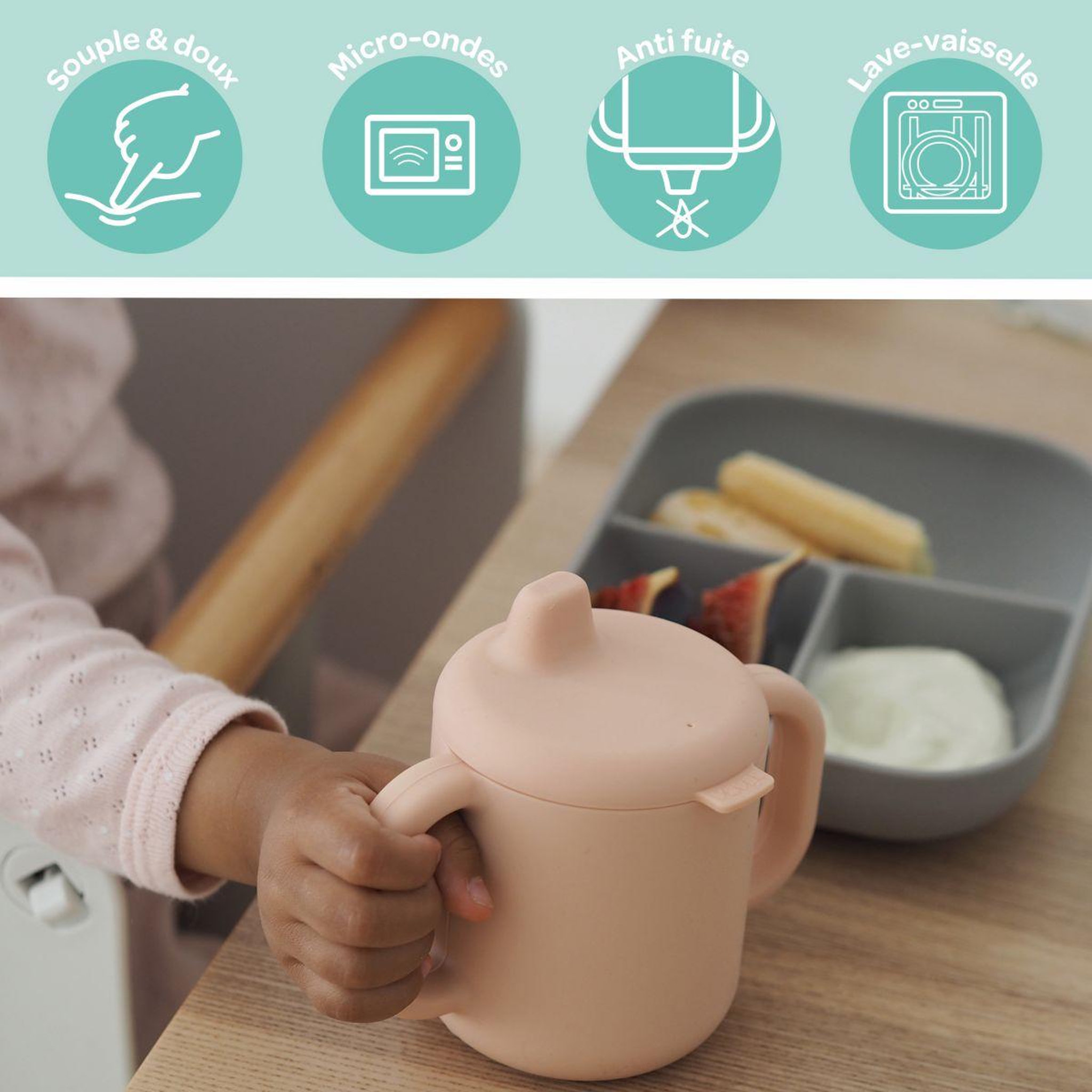 Voir la diapositive 3 : BEABA Tasse d apprentissage silicone pink