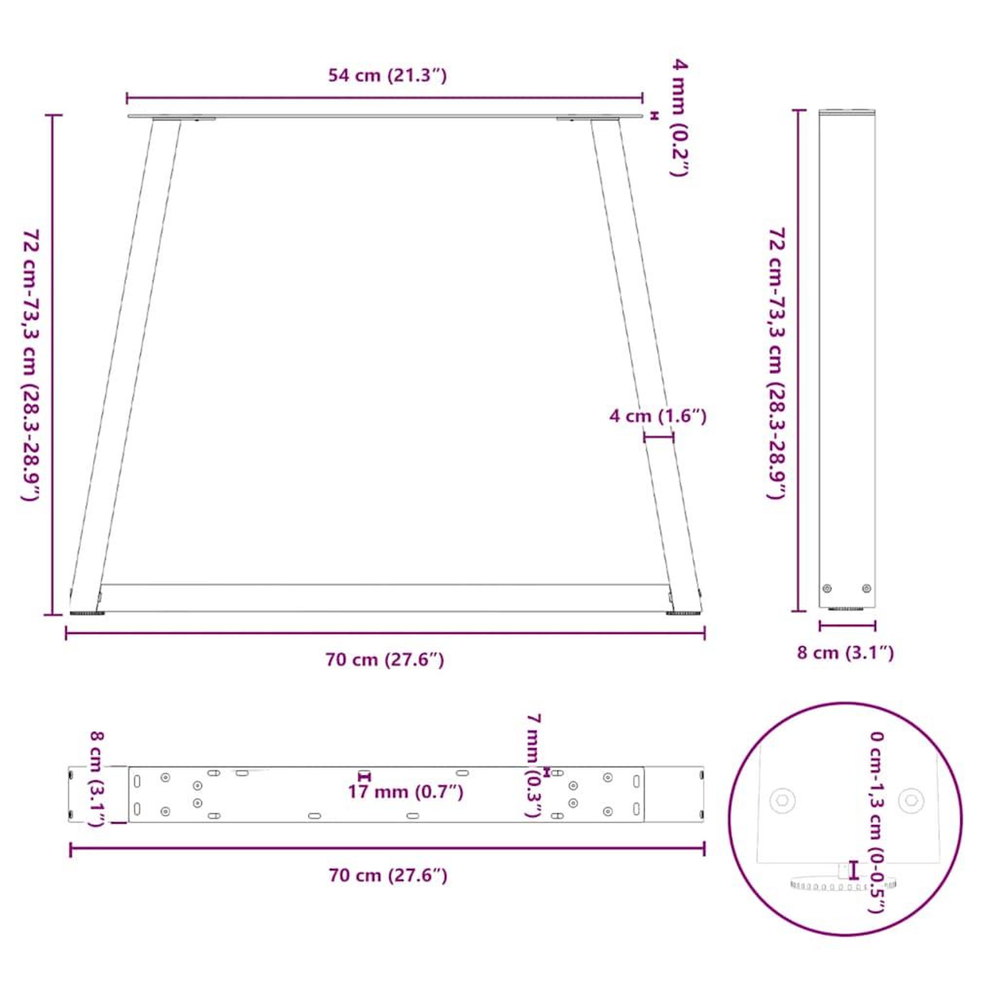 Voir la diapositive 6 : VIDAXL Pieds de table a manger forme de V 3 pcs noir 70x(72-73,3) cm