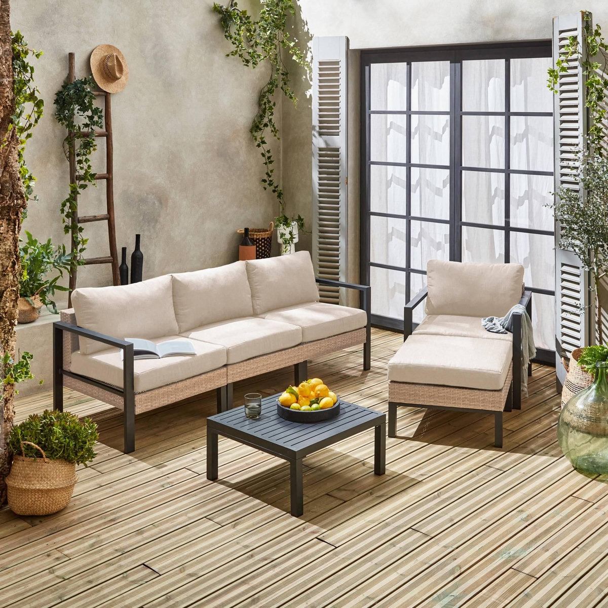 SWEEEK Salon de jardin VELLETRI, aluminium, résine tressée, 5 places