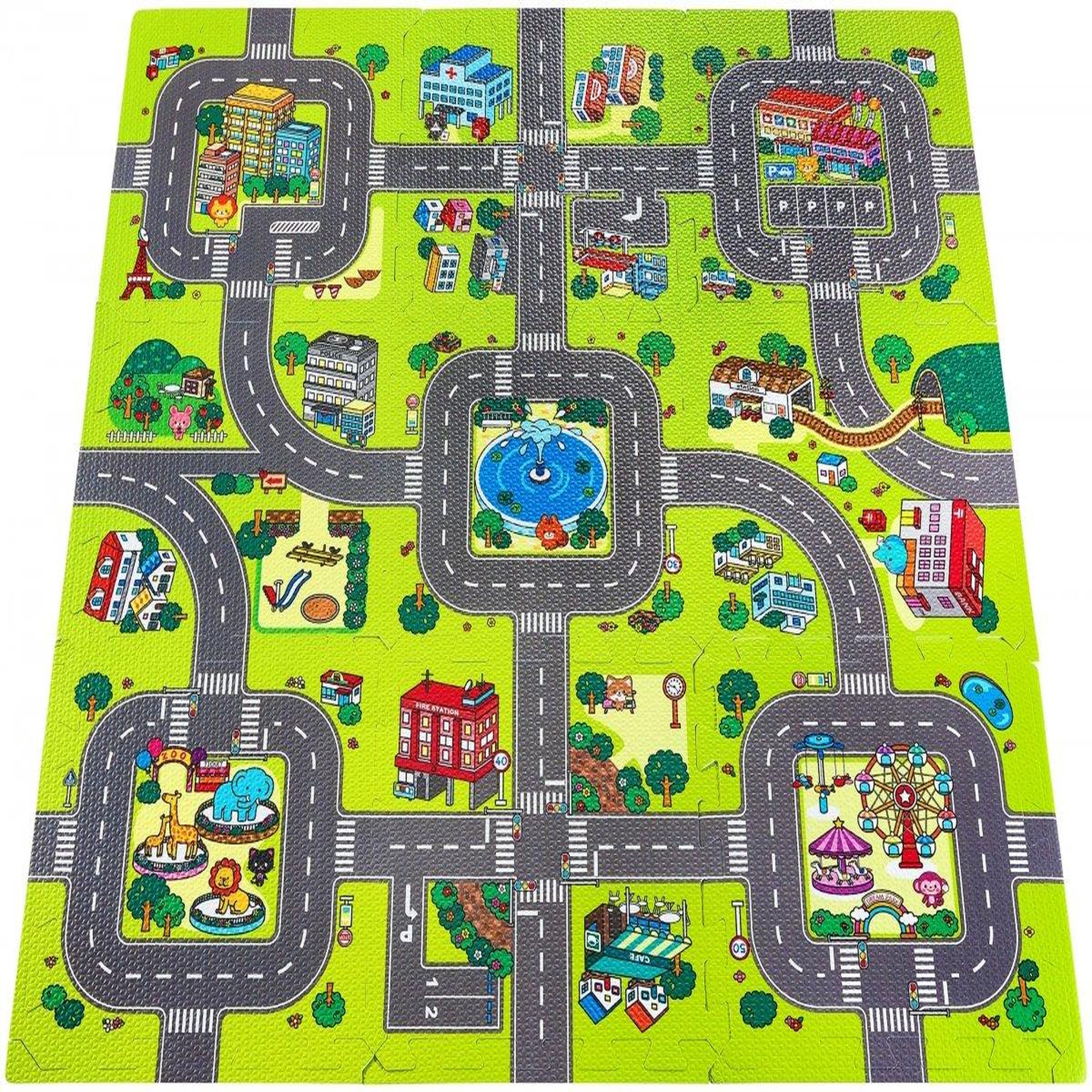 MOBY SYSTEM Tapis d'eveil Tapis Puzzle pour Bébé 90 x 90 - Tapis de Jeu 9 Pièces en Mousse EVA - Circuit Voiture