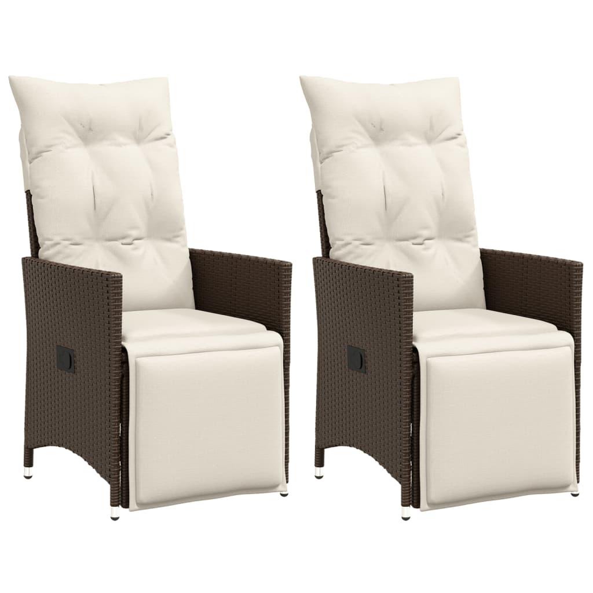 VIDAXL Chaises inclinables de jardin lot de 2 et coussins marron rotin