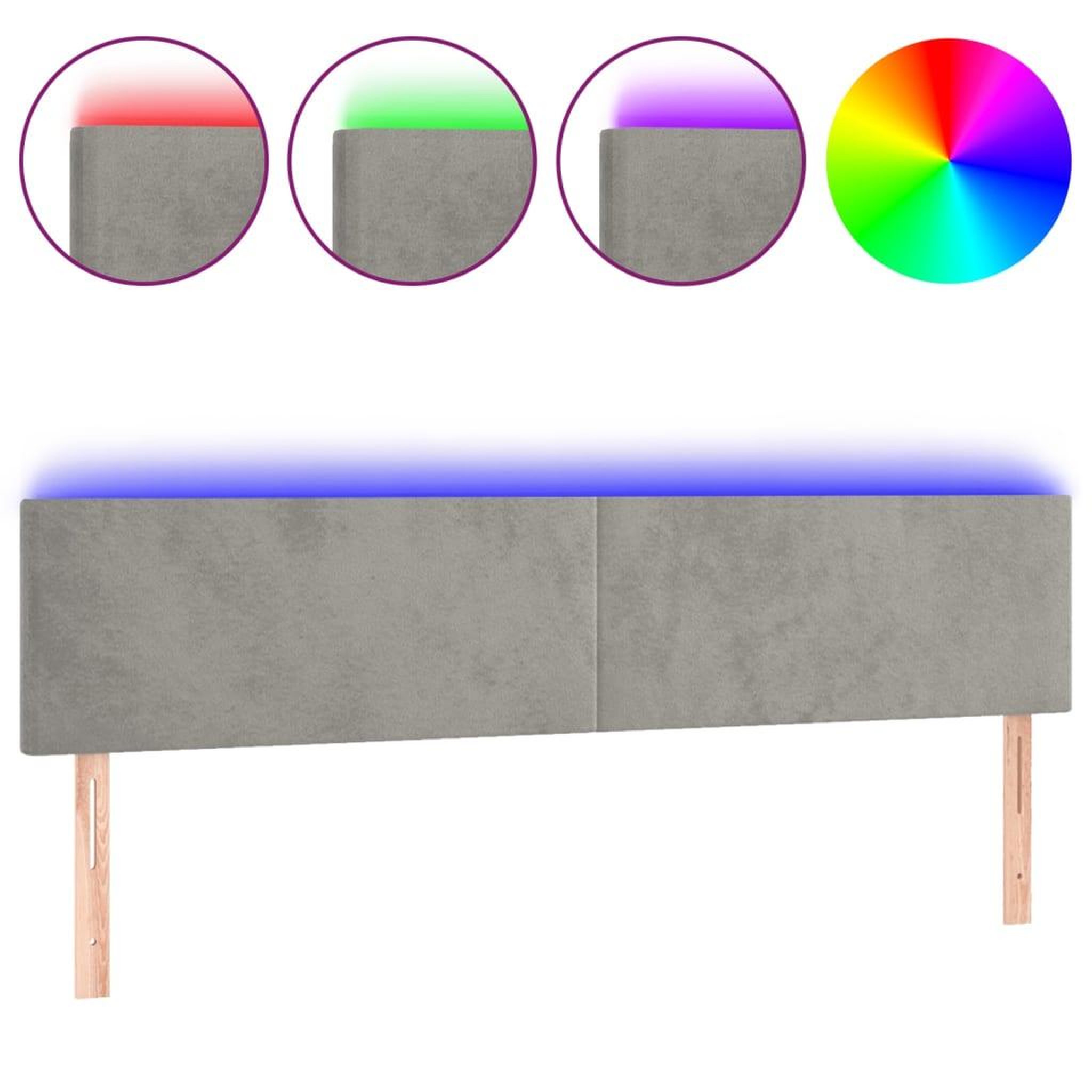 Voir la diapositive 2 : VIDAXL Tete de lit a LED Gris clair 160x5x78/88 cm Velours