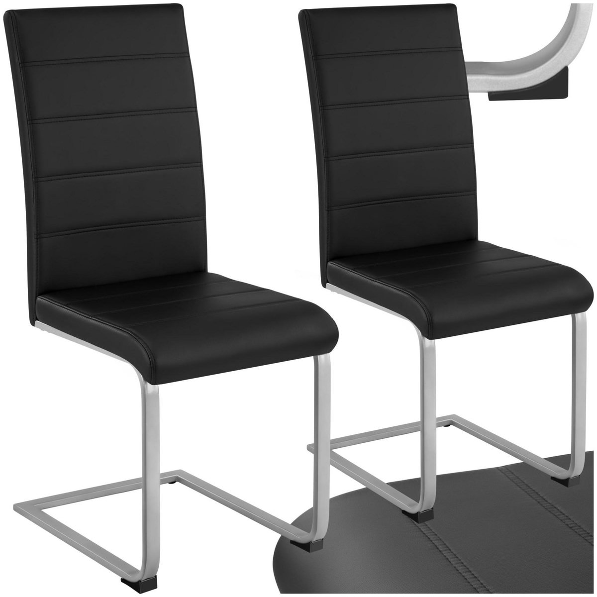 tectake Ensemble de chaises de salle à manger rembourré avec revêtement aspect cuir noir Lot de 2