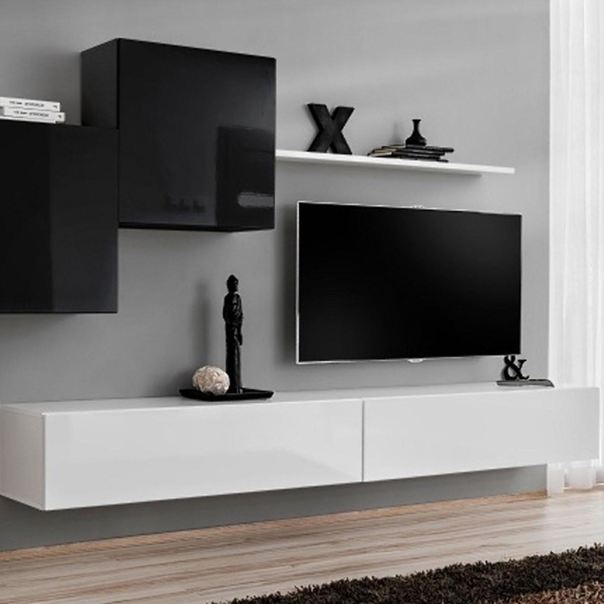 Voir la diapositive 3 : Paris Prix Meuble tv mural design  switch x  330cm noir & blanc