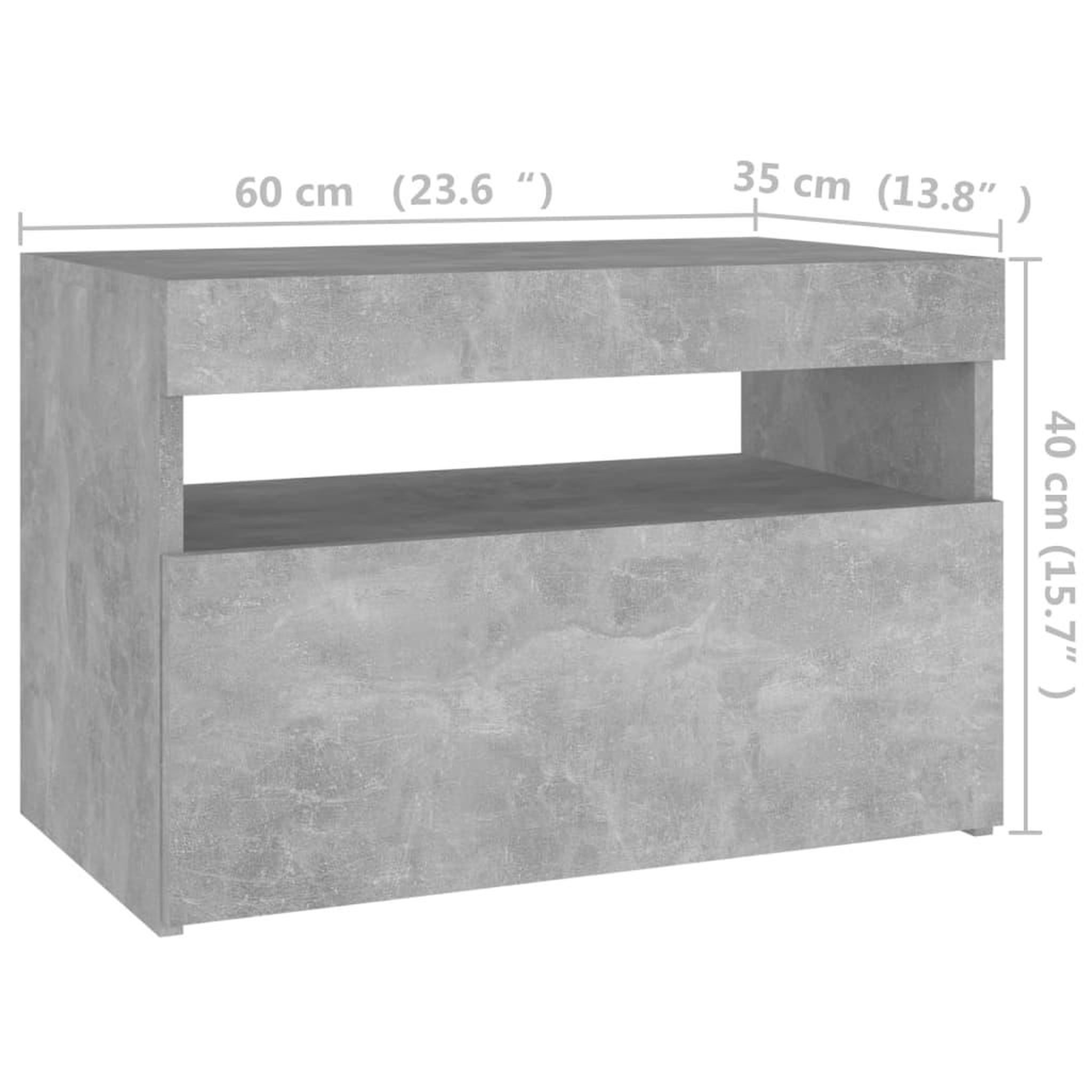 Voir la diapositive 6 : VIDAXL Table de chevet avec lumieres LED gris beton 60x35x40 cm