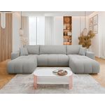 BEST MOBILIER Nicole - canapé panoramique en u 7 places convertible avec coffre en tissu. Coloris disponibles : Gris, Beige, Orange, Marron, Jaune