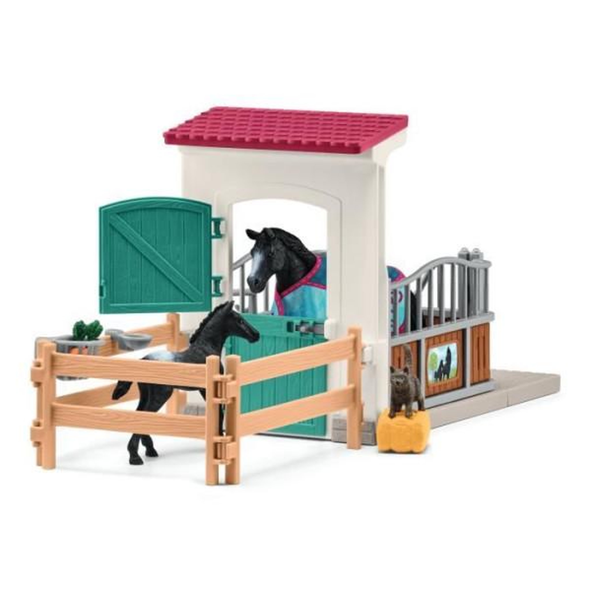 Voir la diapositive 4 : Schleich Box pour cheval avec jument et poulain, coffret schleich avec 34 éléments inclus dont 2 chevaux schleich, coffret figurines po