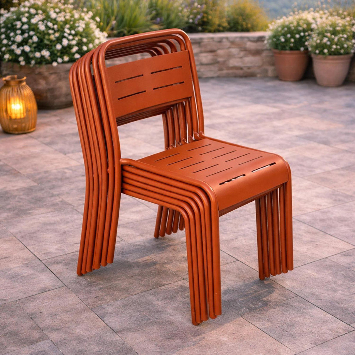 CONCEPT USINE Lot de 6 chaises de jardin empilables terracotta BERGAME