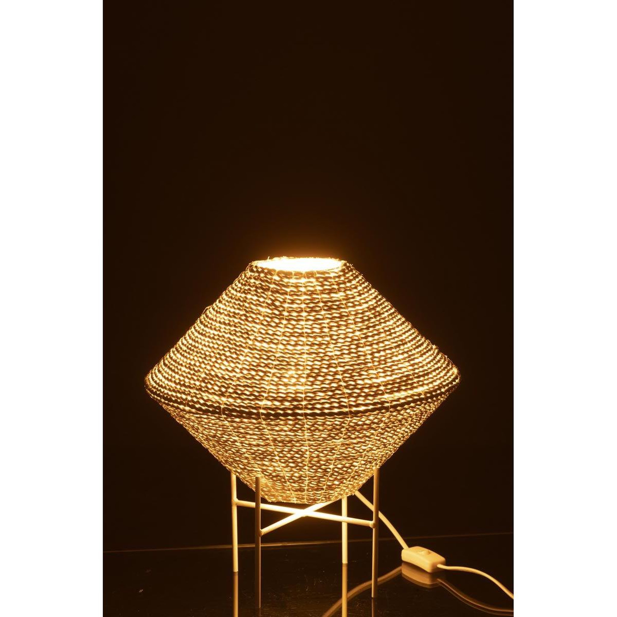 Voir la diapositive 6 : J-LINE Lampe suspension en raphia  soucoupe  35cm blanc