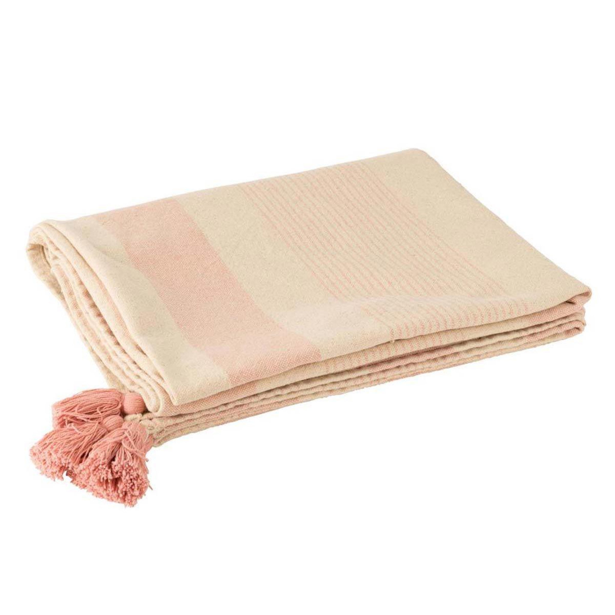 J-LINE Plaid en coton  mik  130x180cm blanc & rose