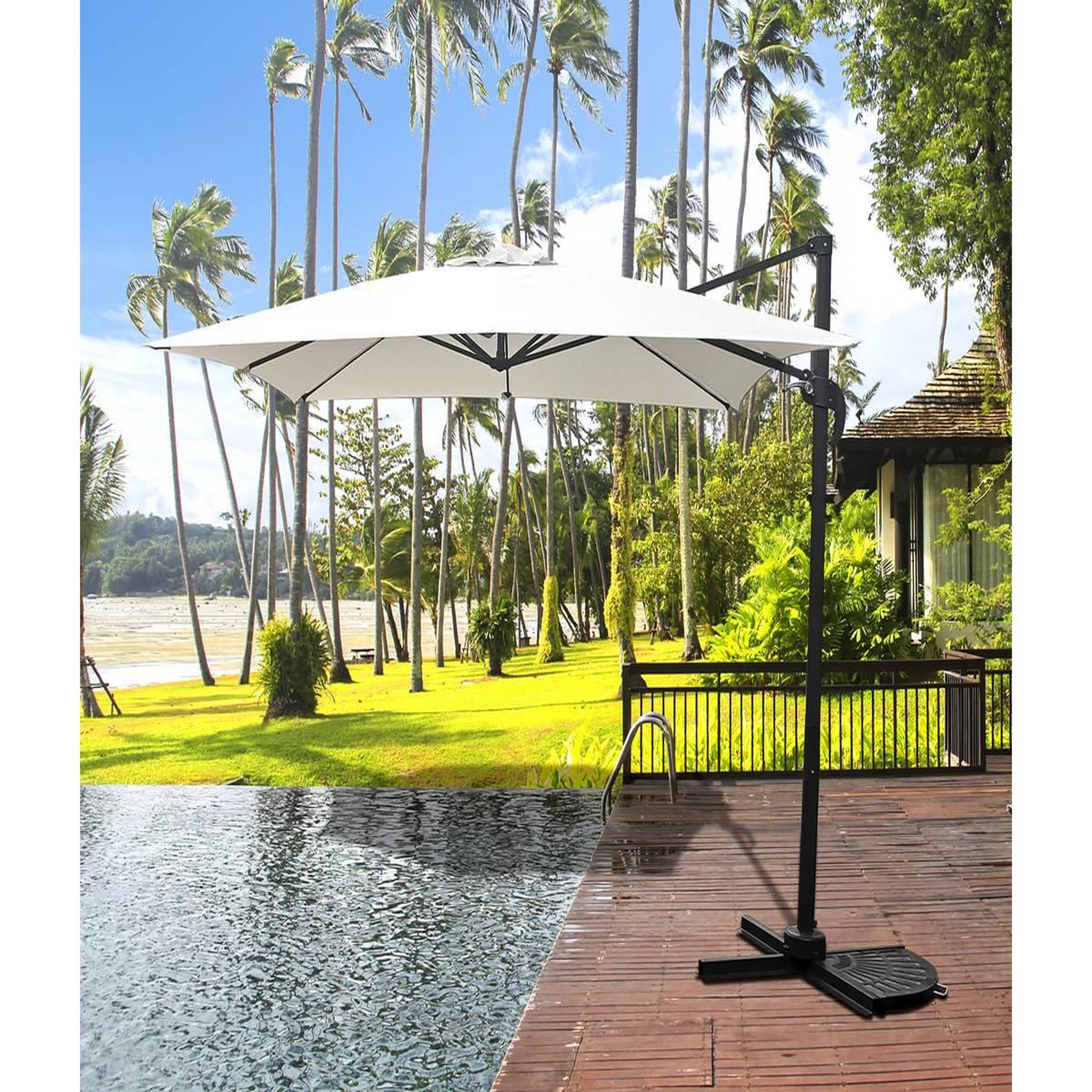 Voir la diapositive 2 : Habitat et Jardin Parasol jardin déporté  Soleil  - Carré - 2.5 x 2.5 m - Ecru + Housse de protection