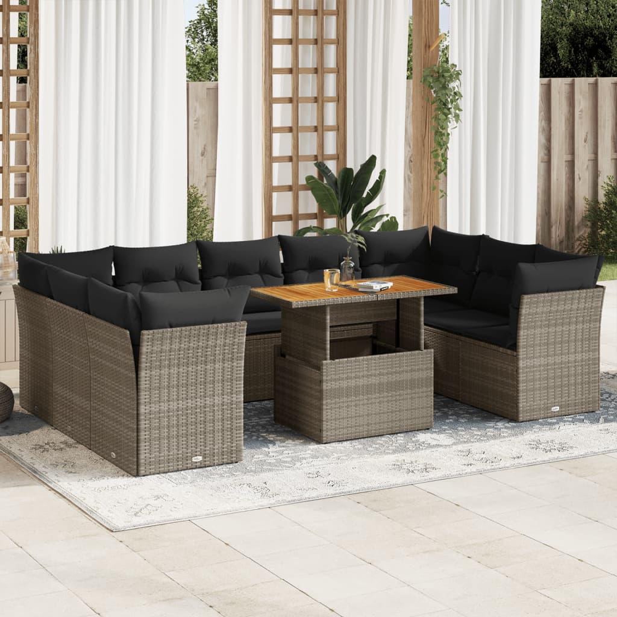 VIDAXL Salon de jardin avec coussins 10 pcs gris resine tressee