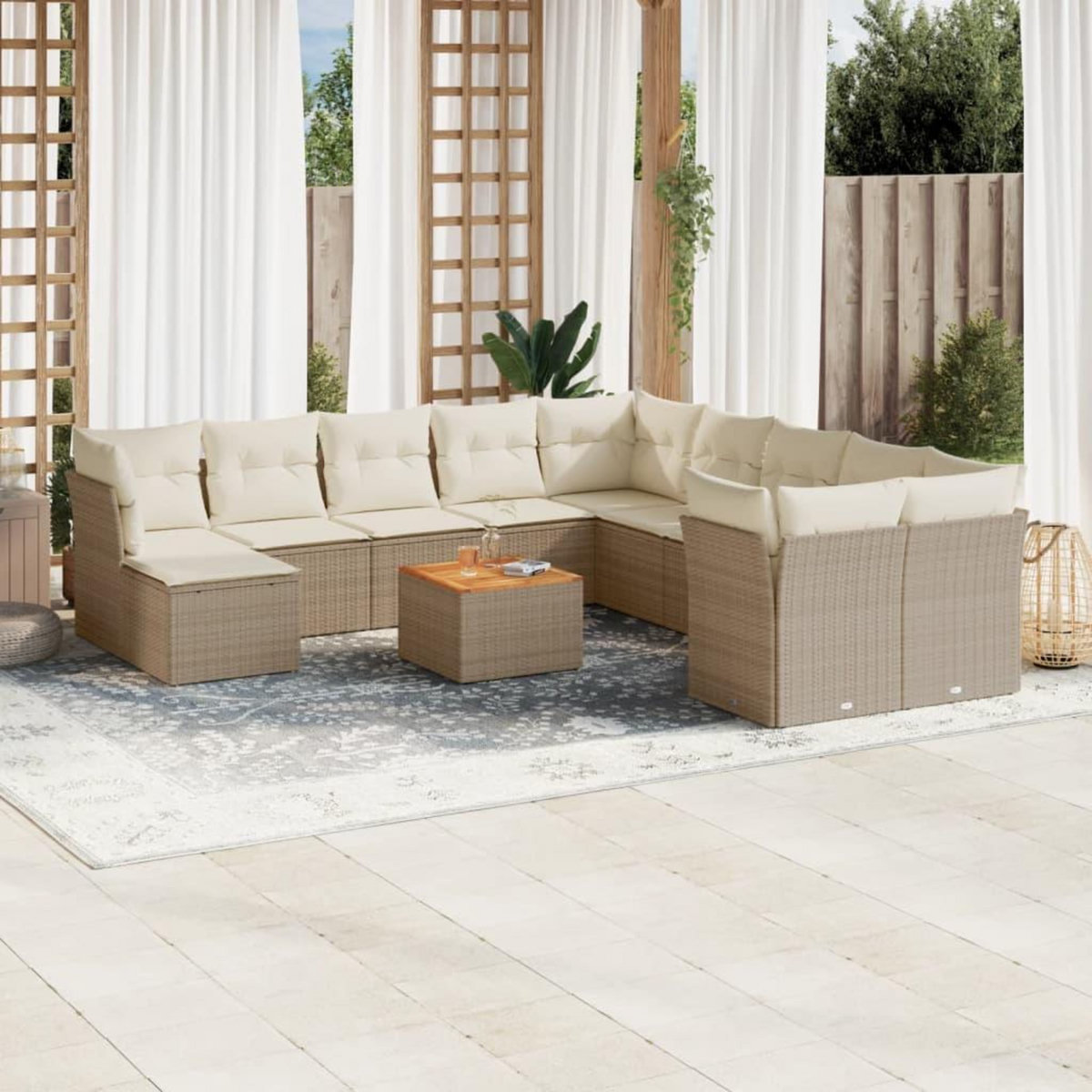 VIDAXL Salon de jardin avec coussins 12 pcs beige resine tressee