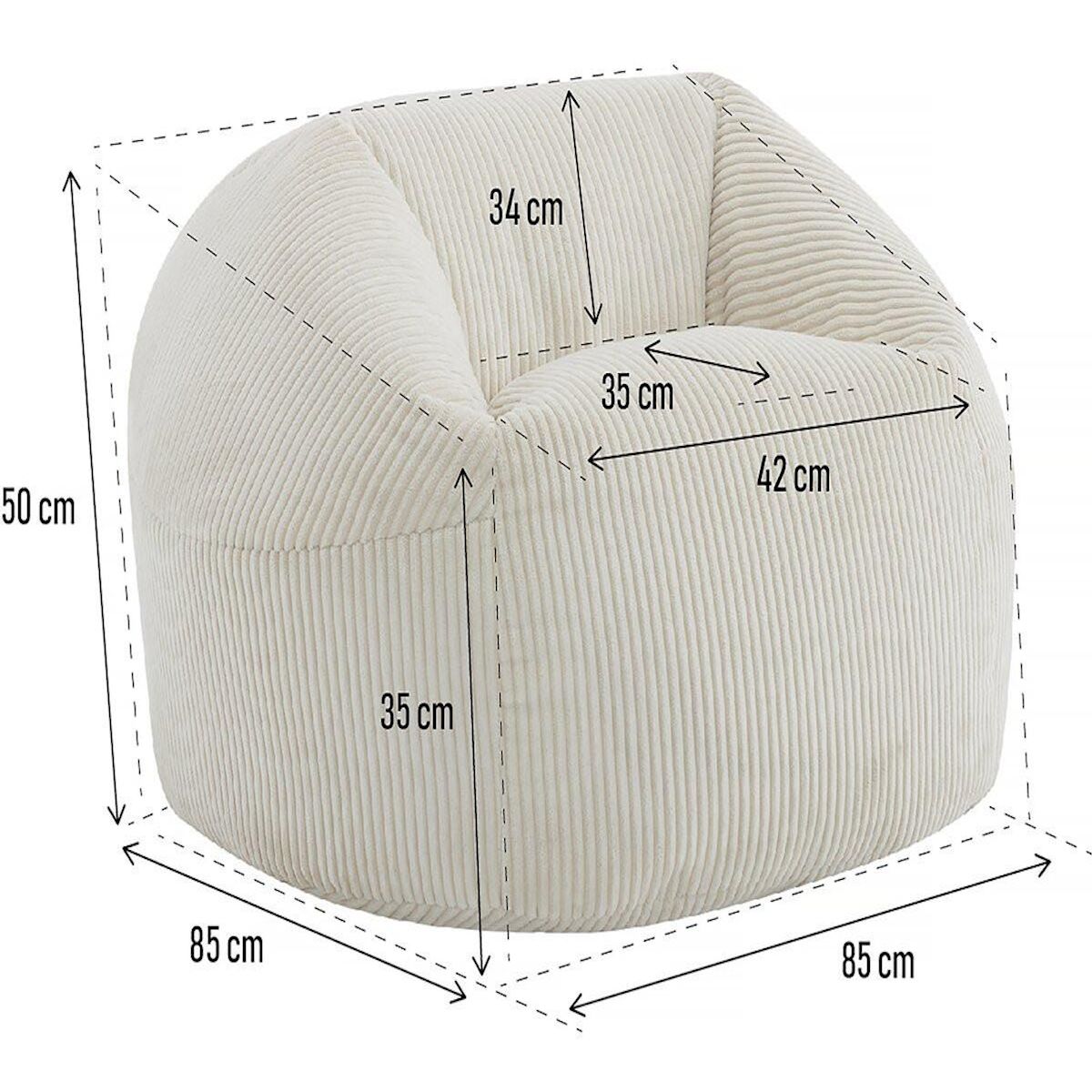 Habitat et Jardin Pouf en velours côtelé   Cusco  - 80 x 74 x 49 cm - Beige
