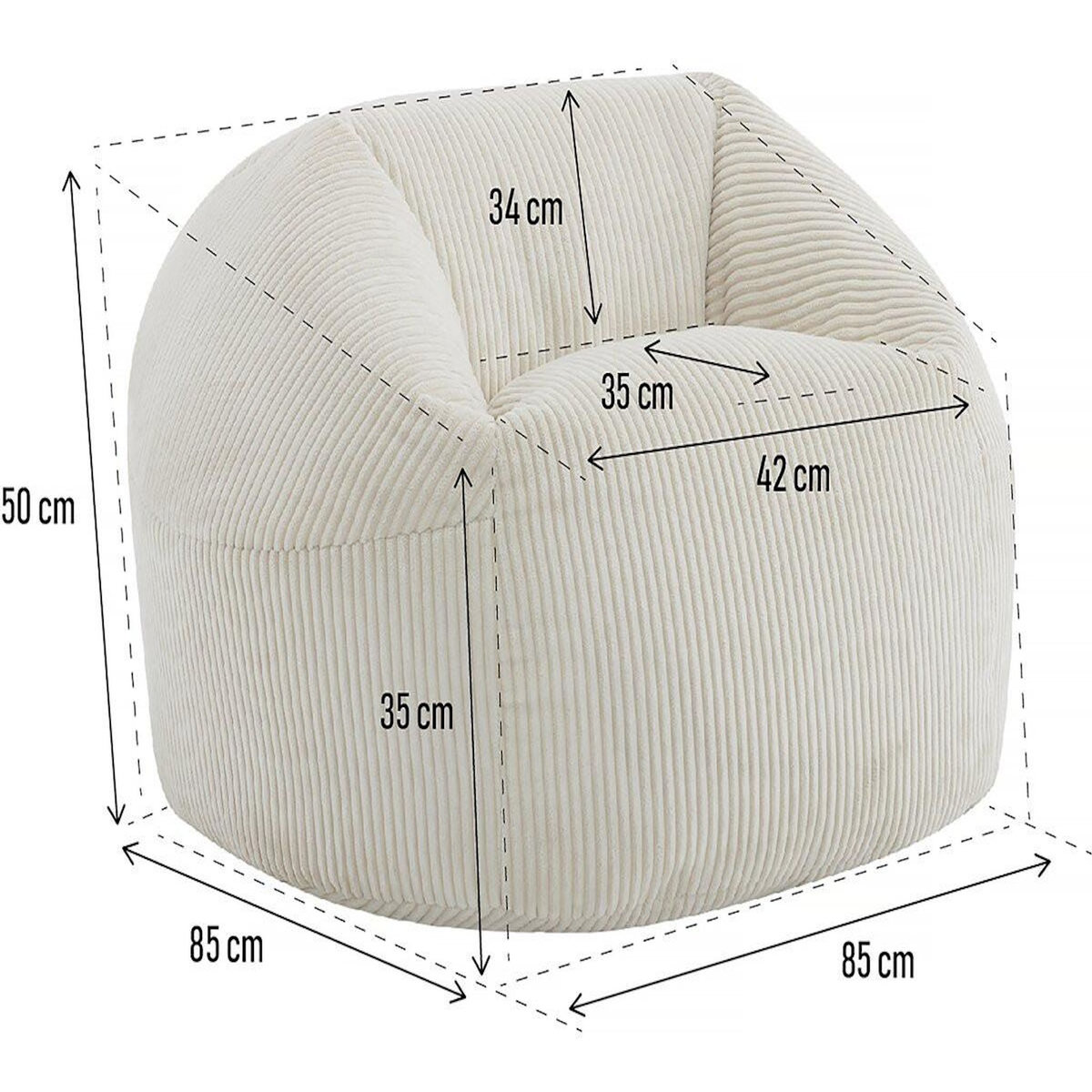 Habitat et Jardin Pouf en velours côtelé   Cusco  - 80 x 74 x 49 cm - Beige