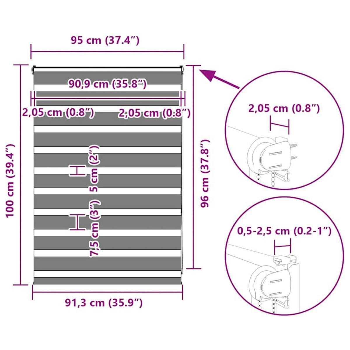 VIDAXL Store zebre marron 95x100 cm largeur du tissu 90,9 cm polyester