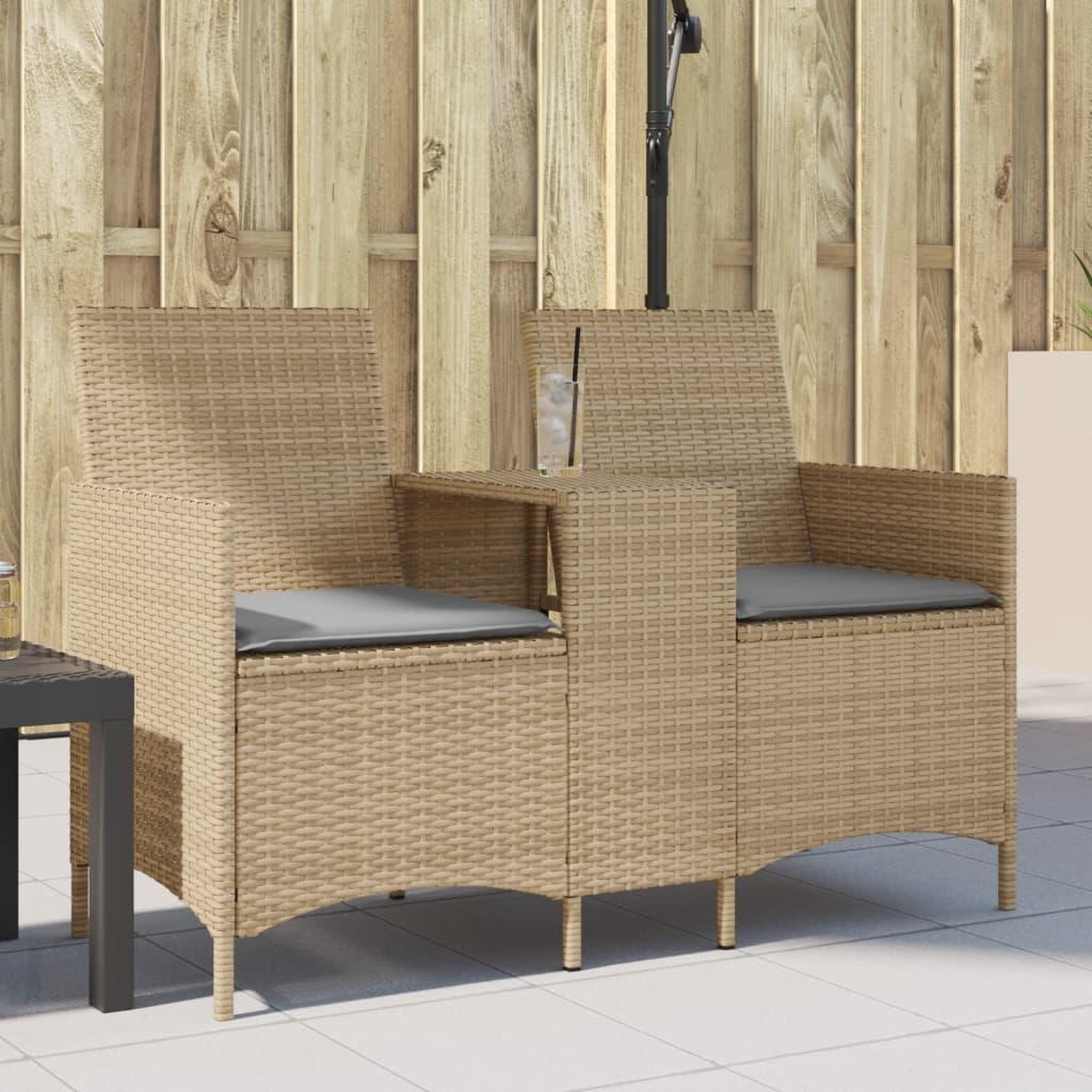 VIDAXL Canape de jardin 2 places avec table et coussins resine tressee