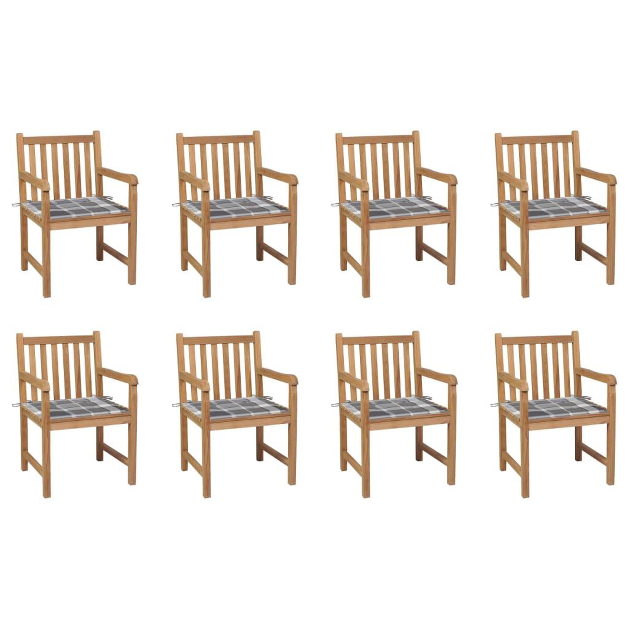 Voir la diapositive 1 : VIDAXL Chaises de jardin lot de 8 et coussins carreaux gris Bois teck