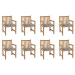 VIDAXL Chaises de jardin lot de 8 et coussins carreaux gris Bois teck