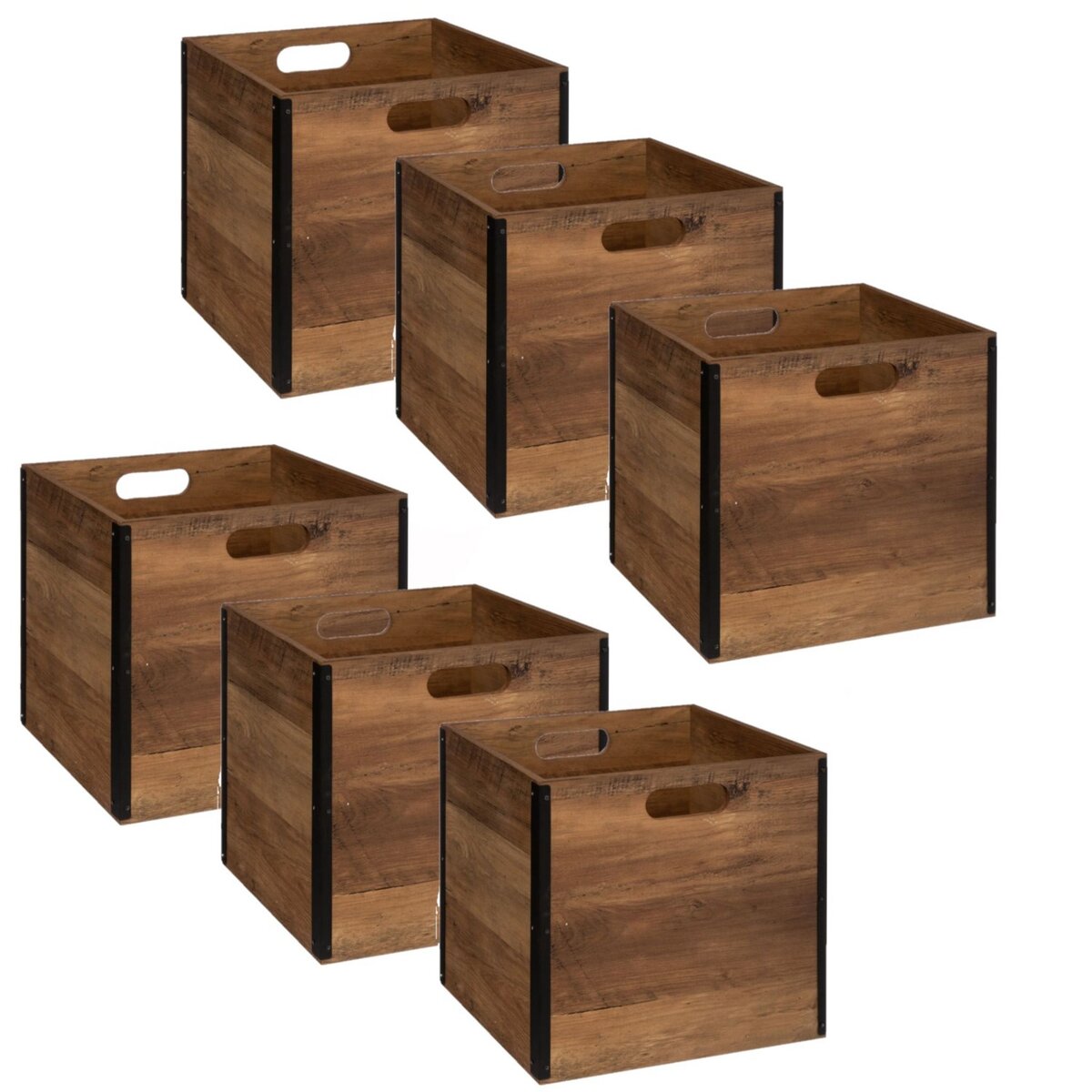 TOILINUX Lot de 6 Boîtes de rangement design en MDF effet bois - marron et noir